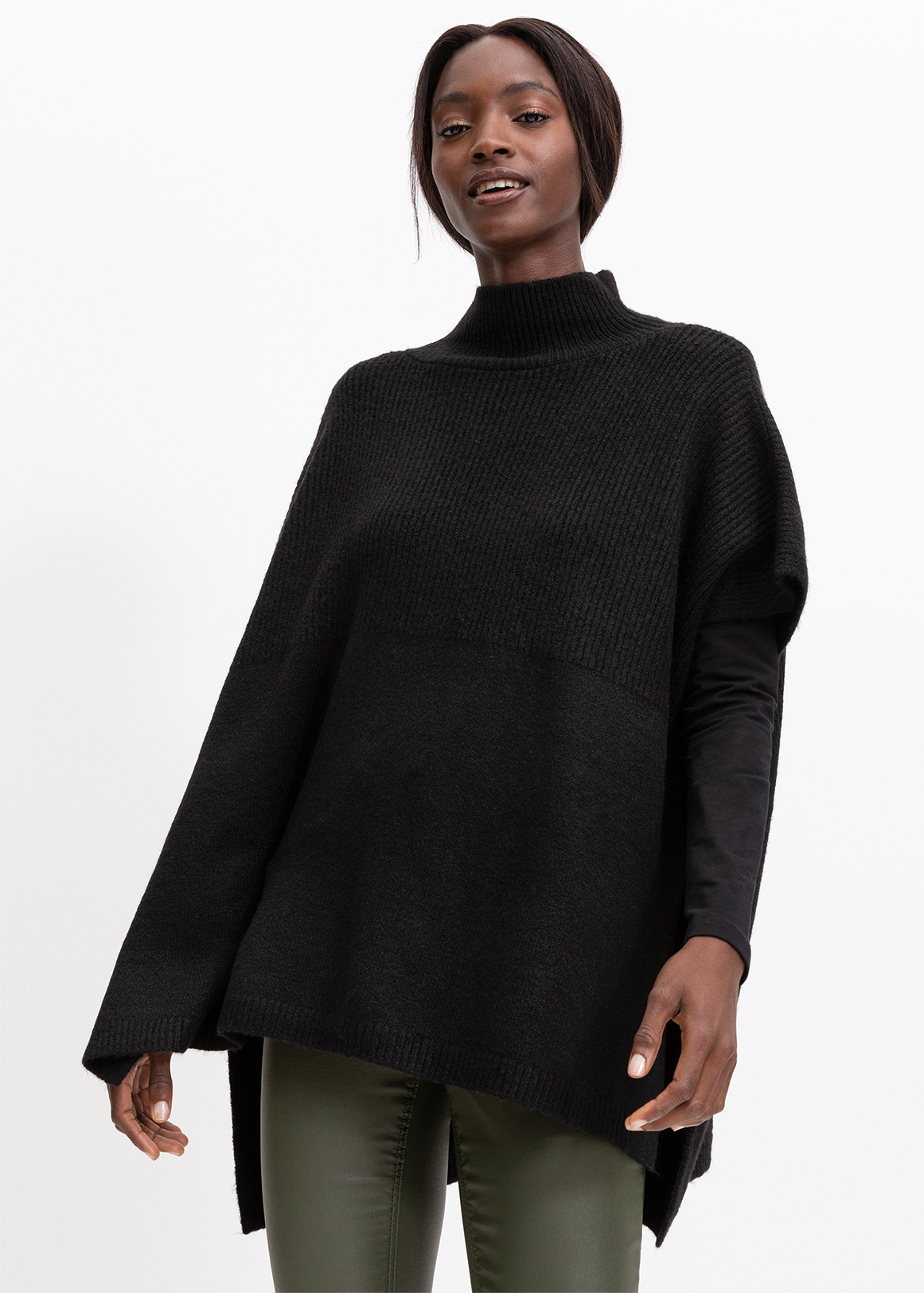 Ribbed Knit Poloneck Poncho | Woolworths.co.za