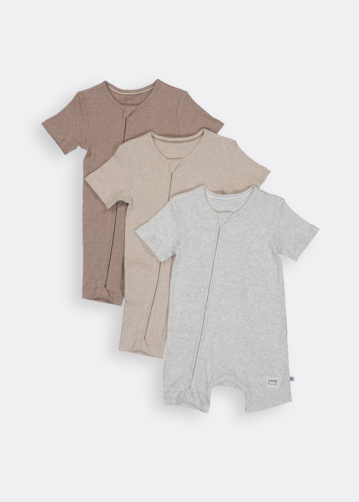 Ribbed Organic Cotton Zip Rompers 3 Pack