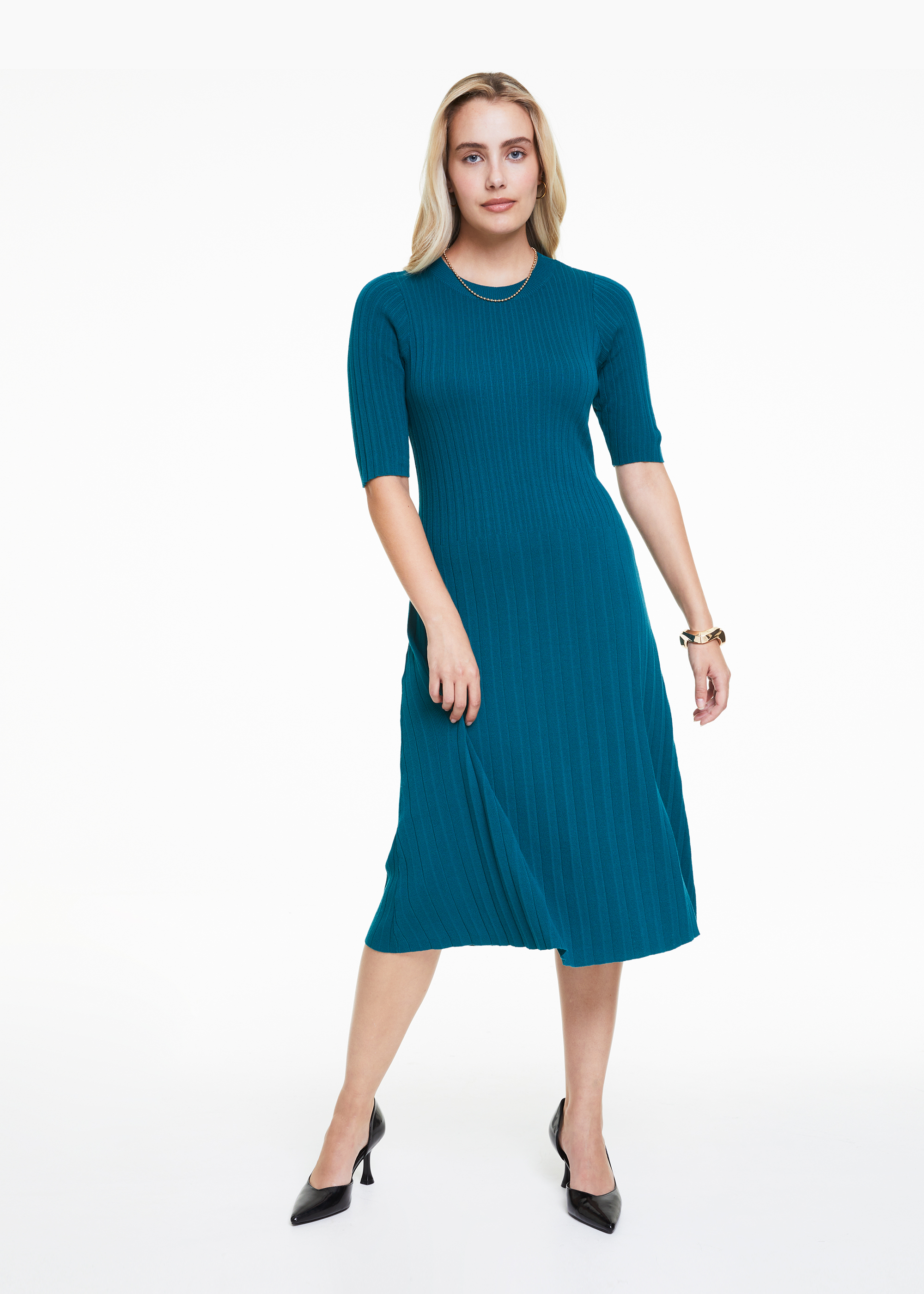 Ribbed & Pleat A-line Knit Midi Dress | Woolworths.co.za