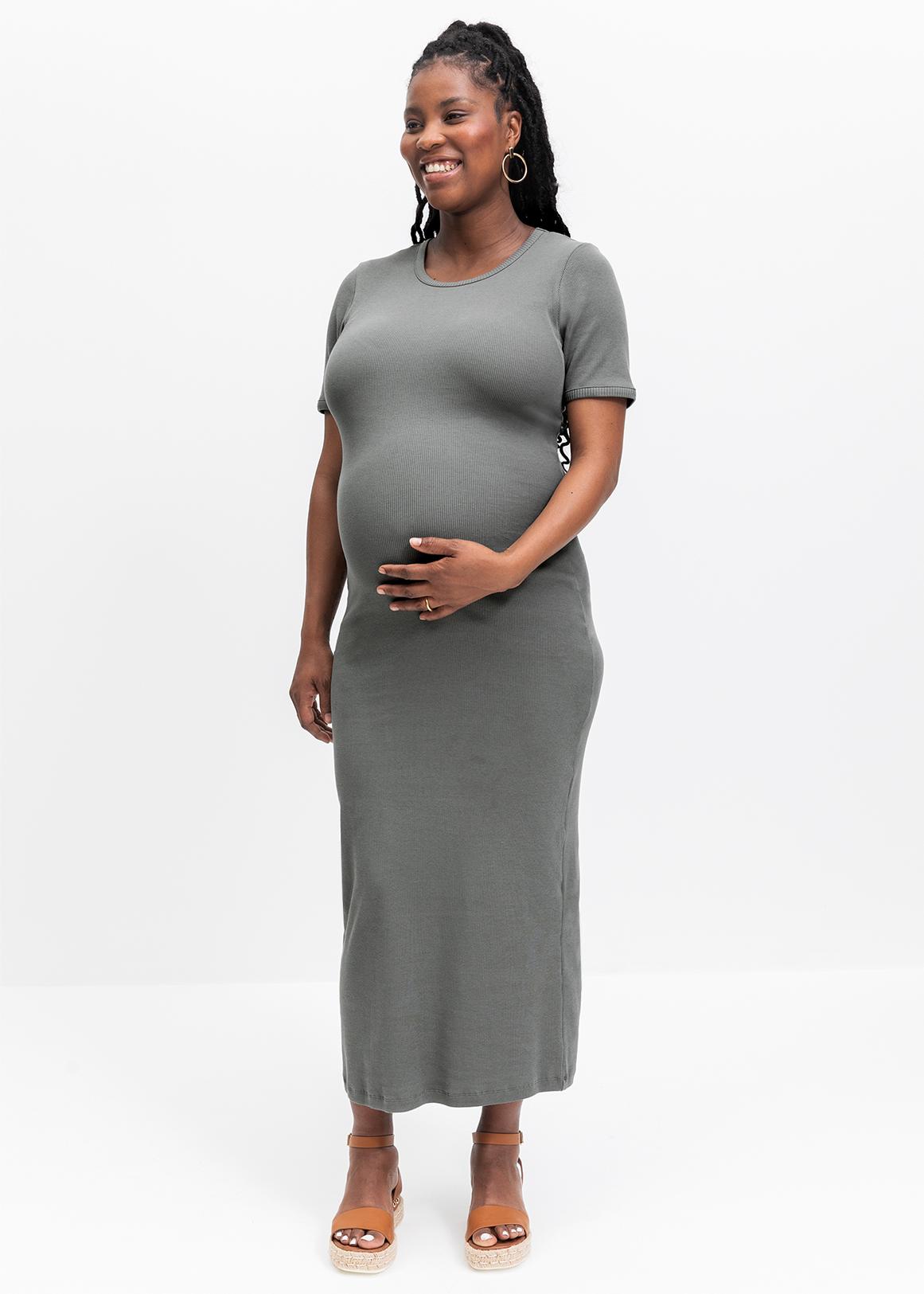 Ribbed Stretch Cotton Maternity Maxi Dress