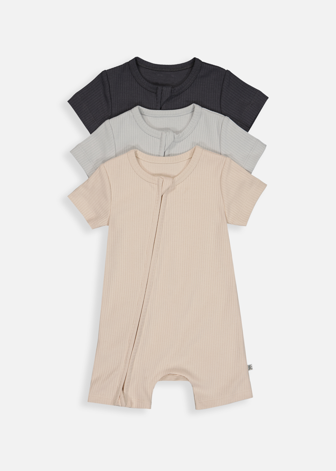 Ribbed Zip-up Organic Cotton Rompers 3 Pack
