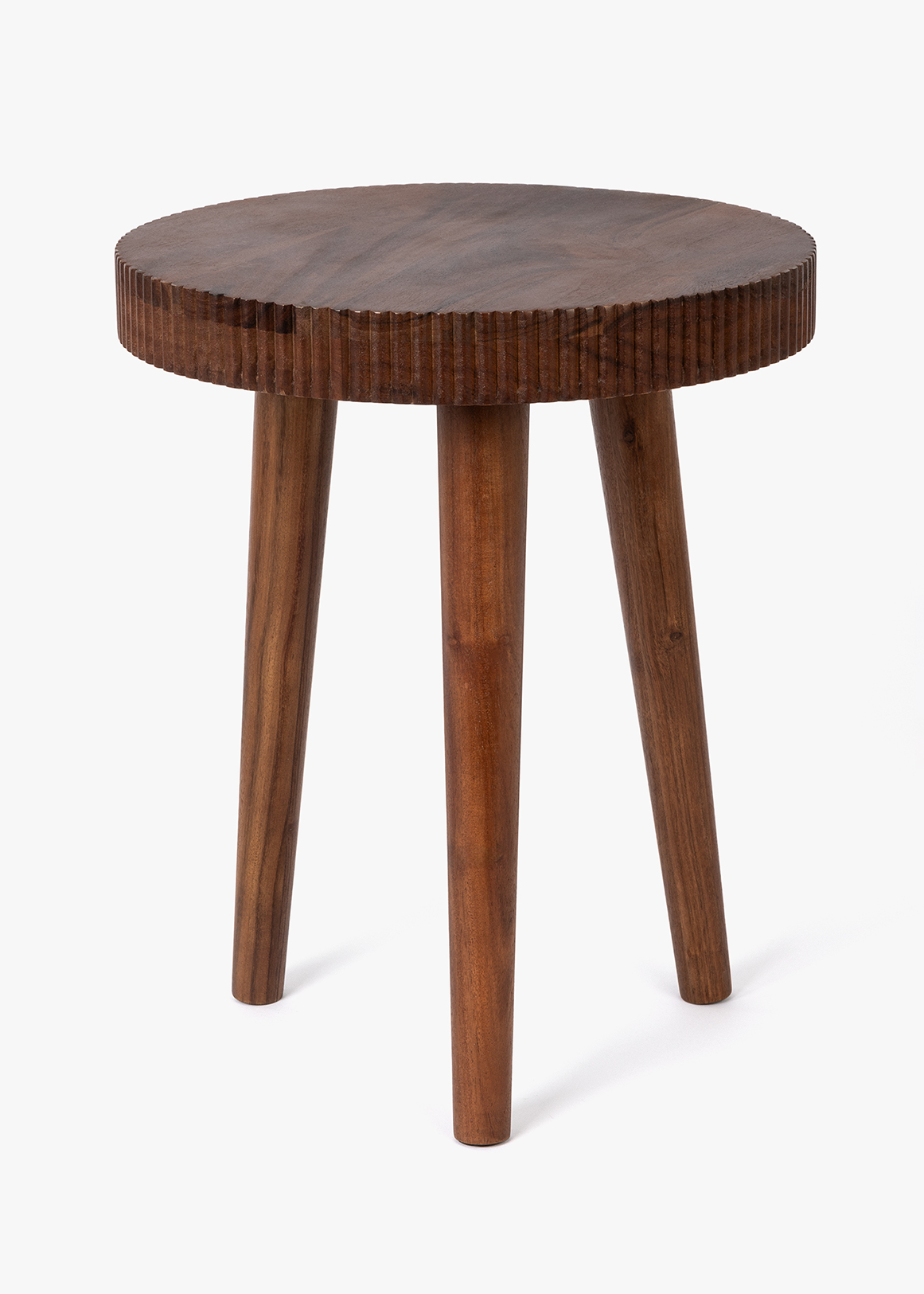 Ridged Handcrafted Solid Wood Side Table
