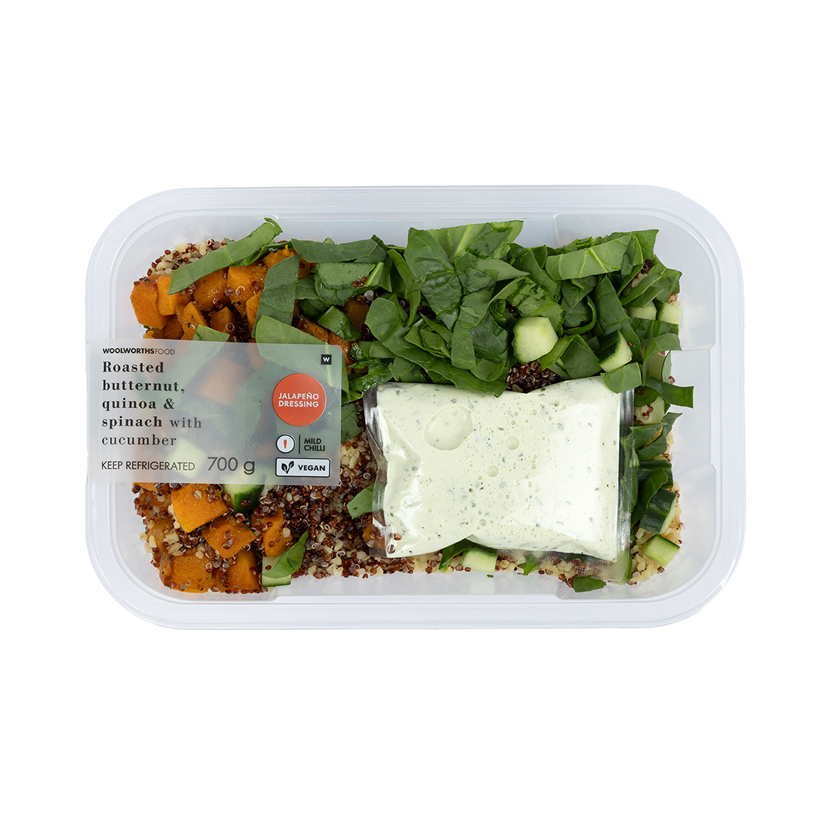 Roasted Butternut, Quinoa & Spinach with Cucumber Salad 700 g