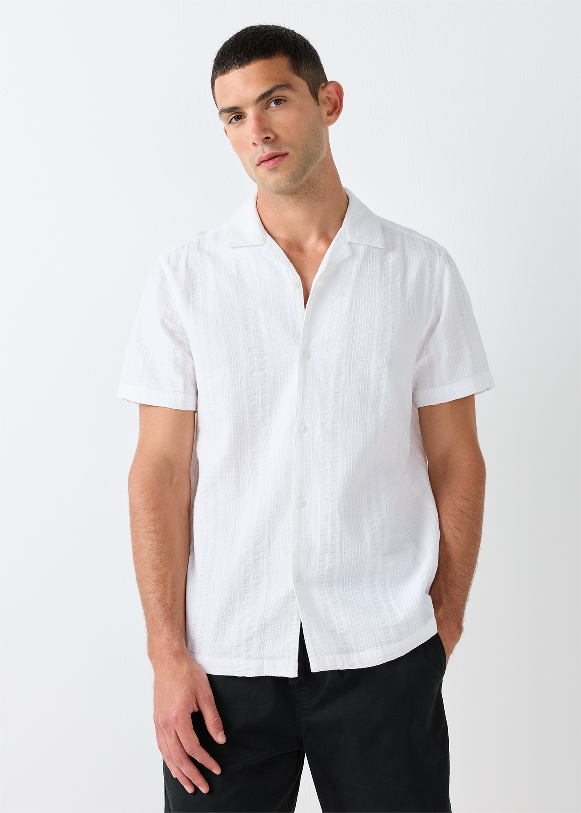 Seersucker Gauze Revere Collar Shirt