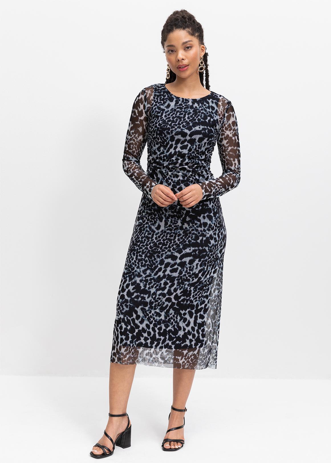 Sheer Mesh Leopard Print Bodycon Dress