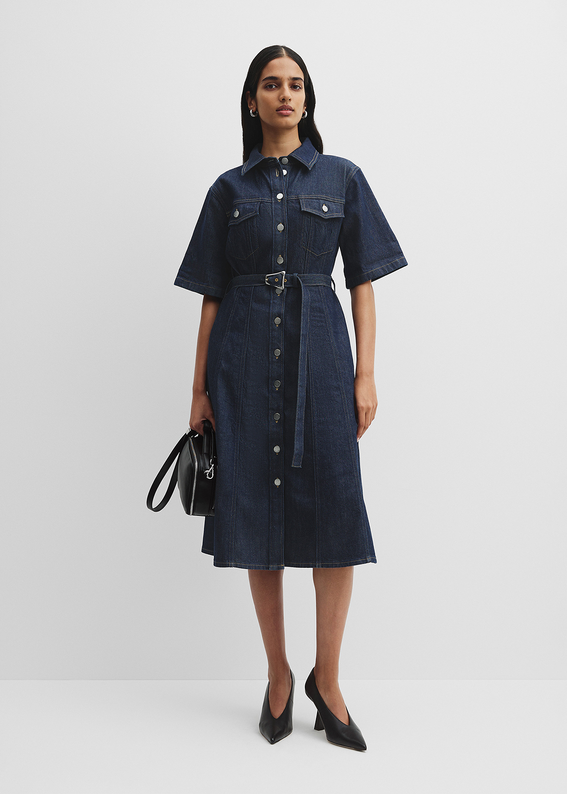 Short Sleeve Denim Midi Dress