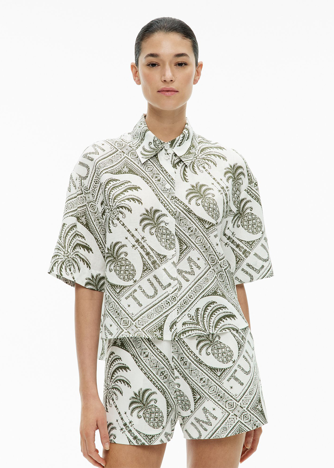 Short Sleeve Printed Linen Shirt