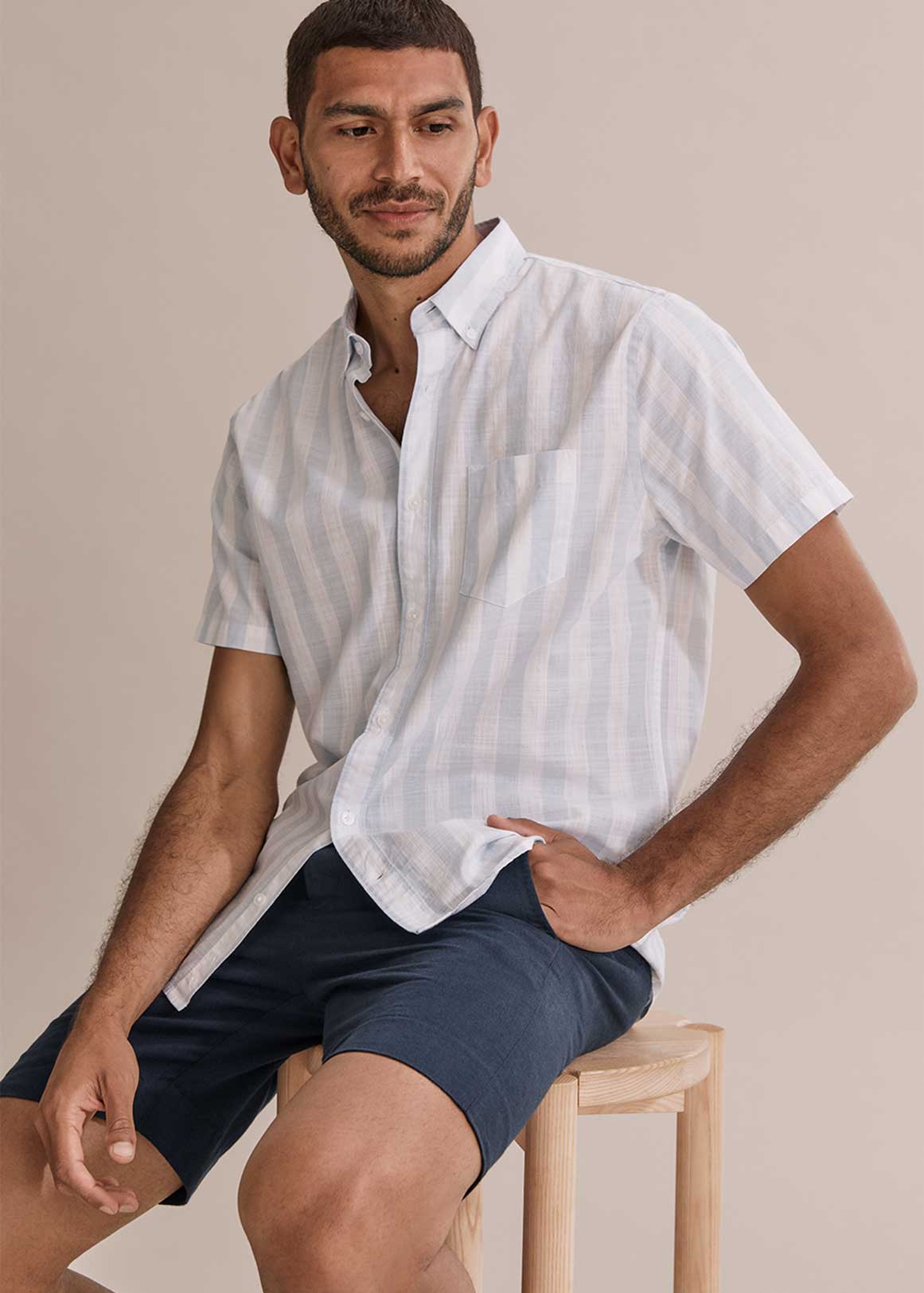 Short Sleeve Regular Fit Revere Stripe Shirt | Woolworths.co.za