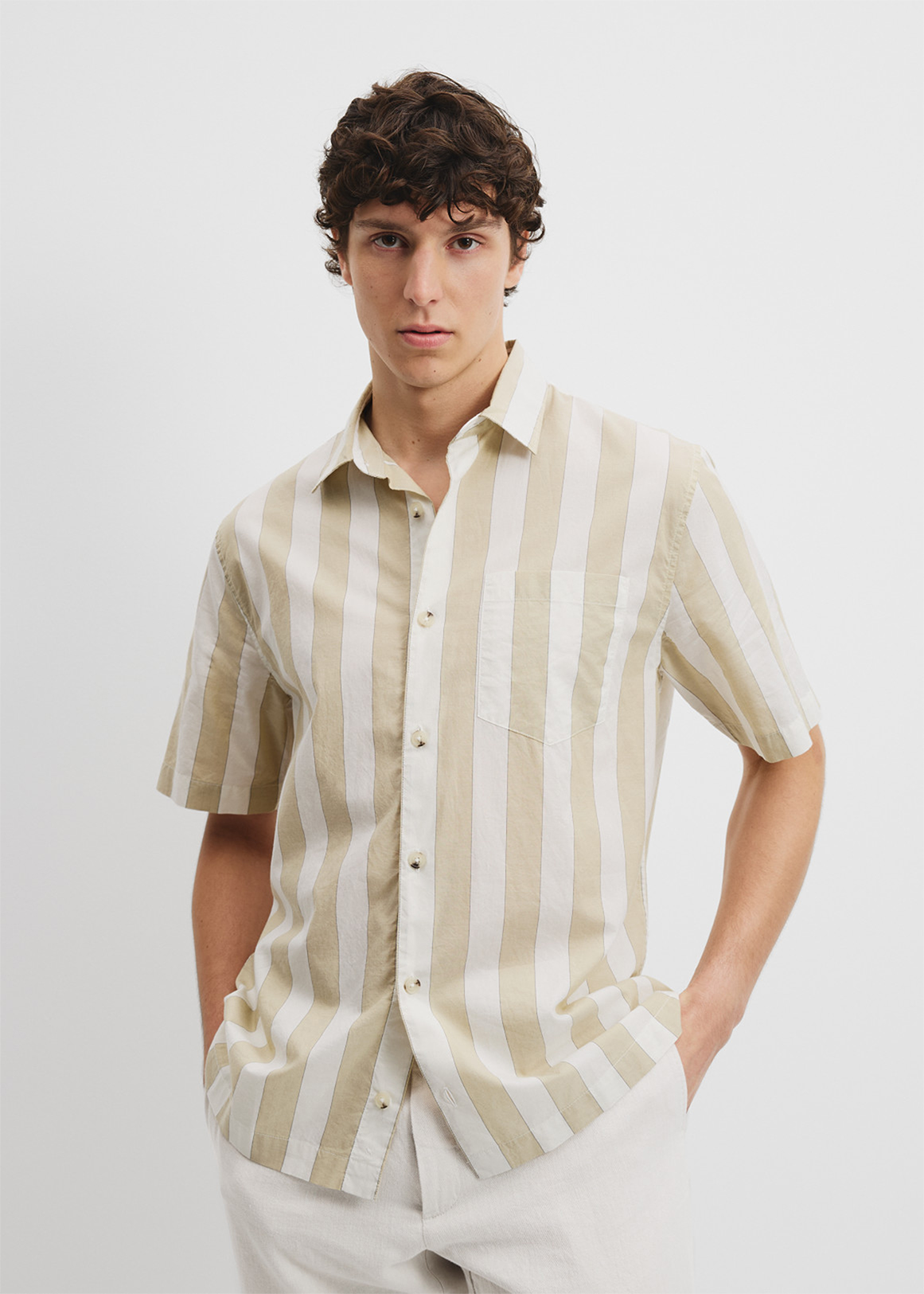 Short Sleeve Stripe Poplin Shirt
