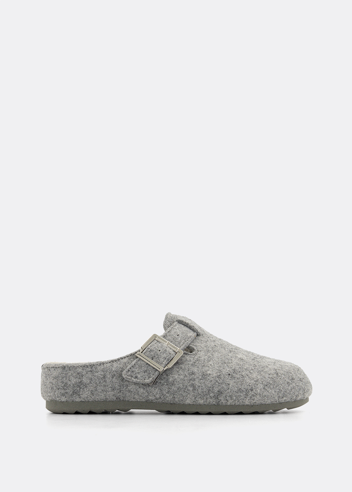 Side Buckle Felt Mule Slippers