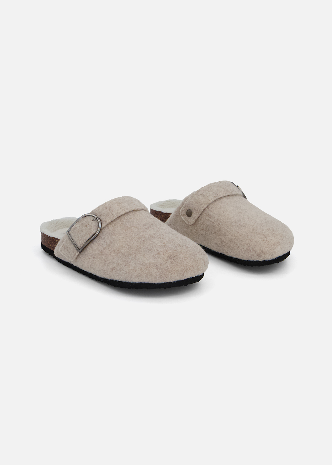 Side Buckle Felt Mule Slippers