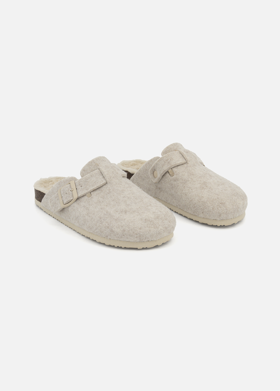 Side Buckle Felt Mule Slippers