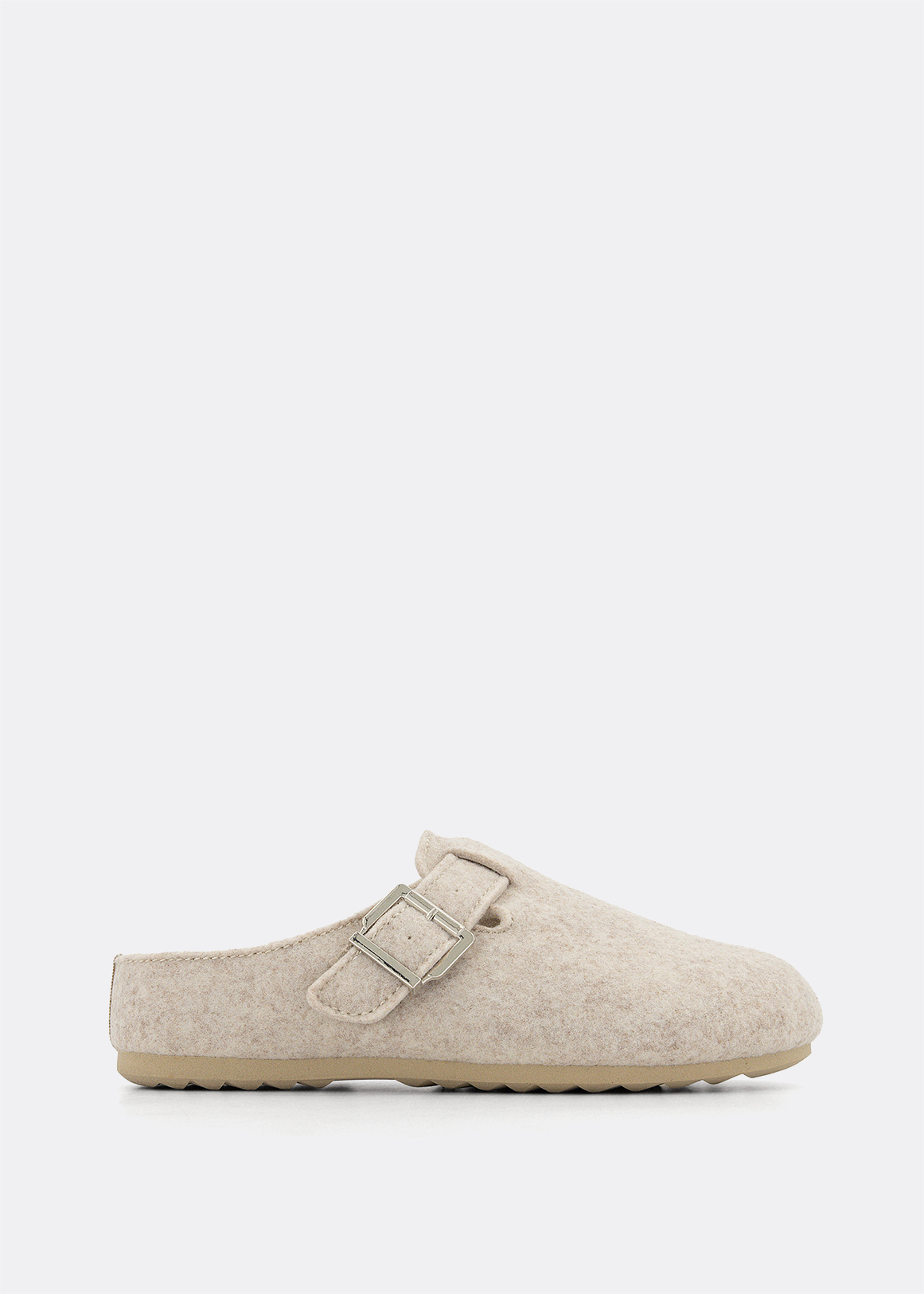 Side Buckle Felt Mule Slippers