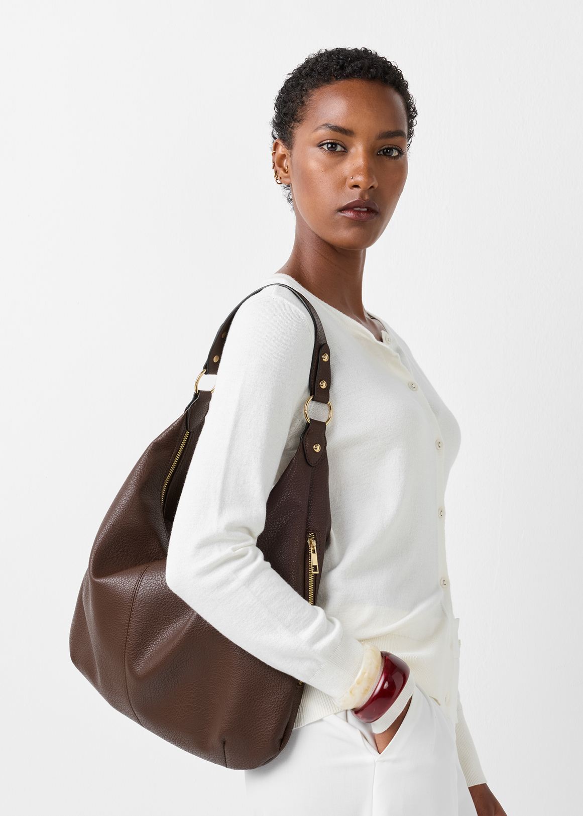 Side Zip Curved Hobo Bag