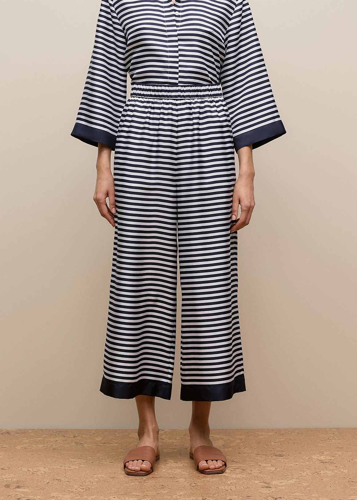 Silk Stripe Cropped Pant