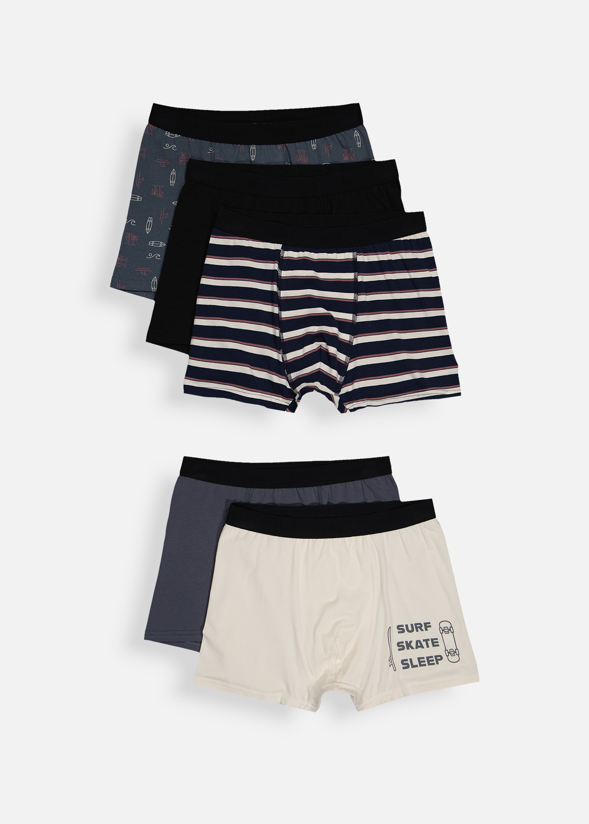 Skater Cotton Rich Trunks 5 Pack