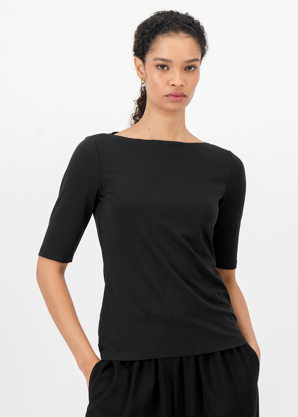 Slash Neck Slim Fit Modal Blend T-shirt