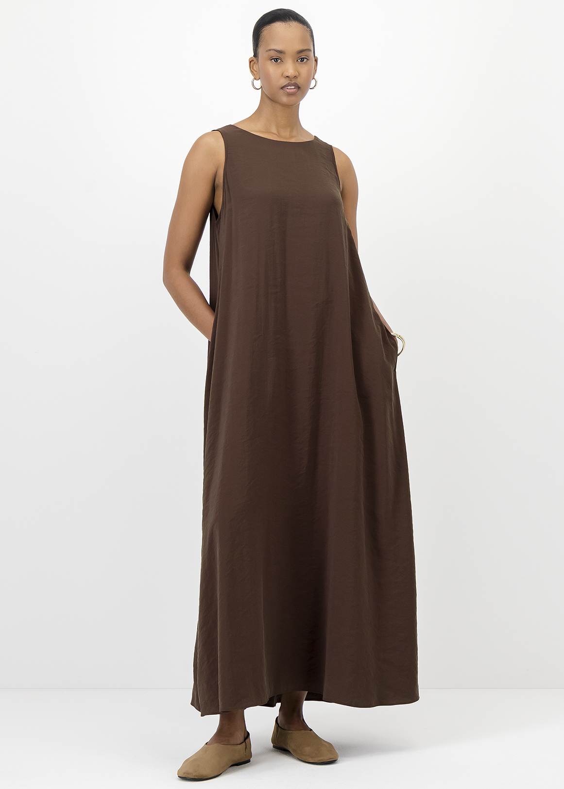 Sleeveless Pocketed Tie Back A-line Maxi Dress