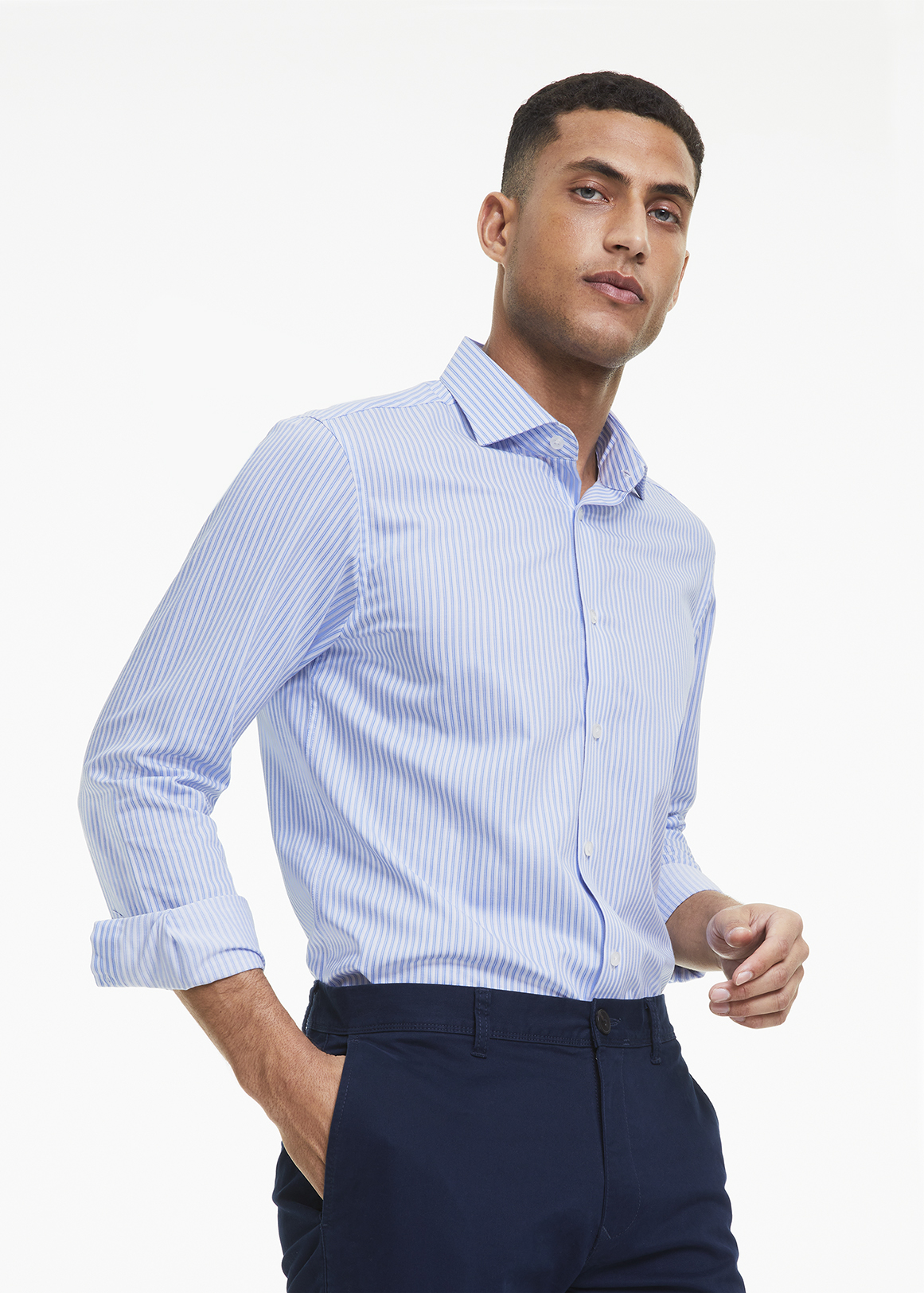 Slim Fit Cotton Rich Striped Shirt | Woolworths.co.za