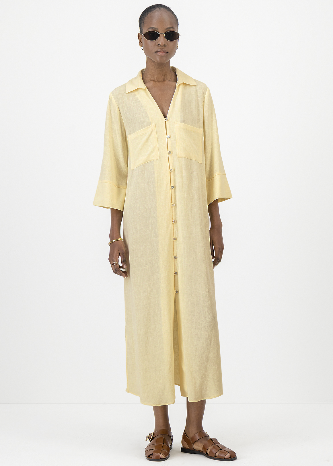Soft Linen Blend Maxi Shirt Dress
