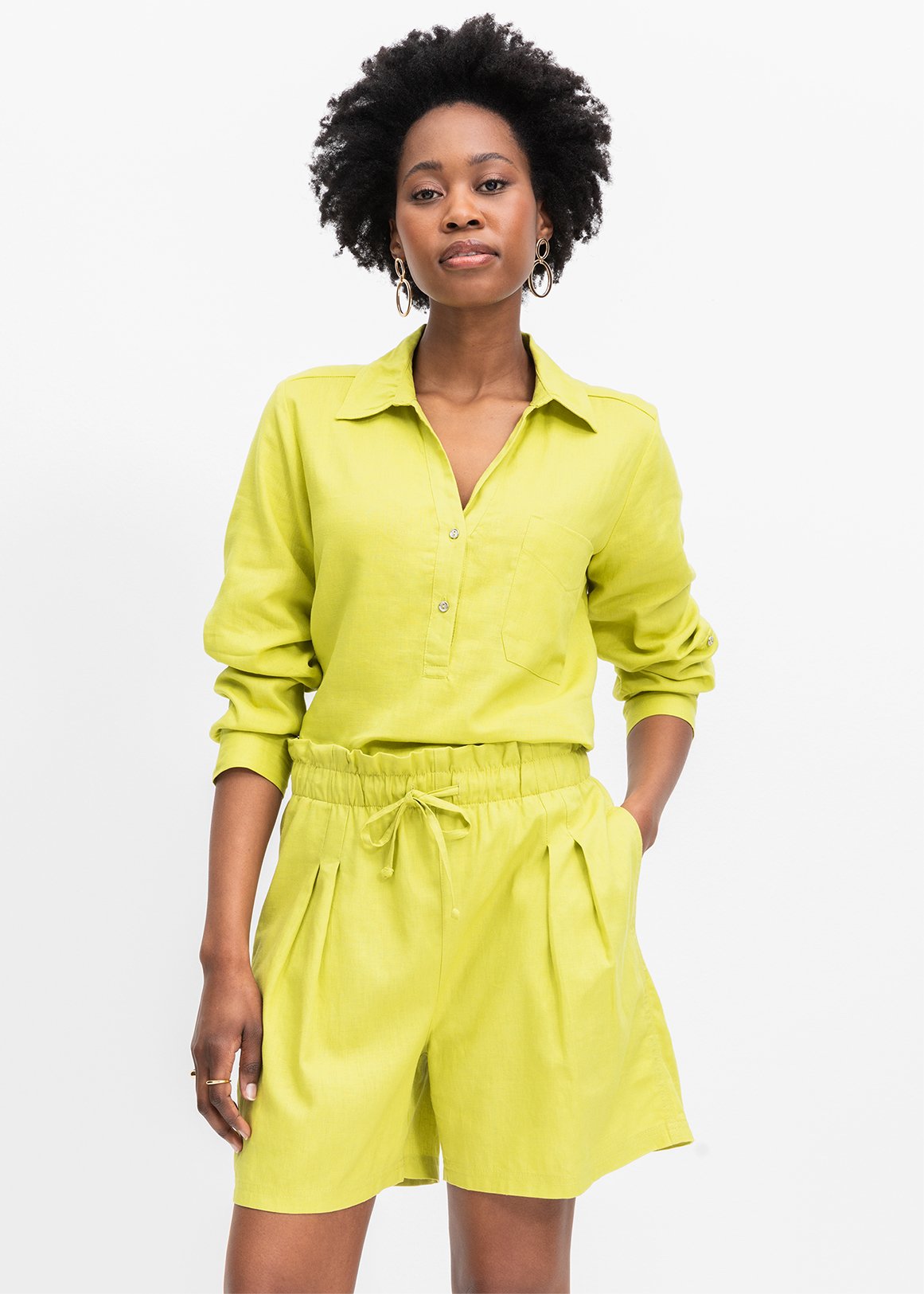 Split Neck Tab Sleeve Linen Blend Shirt | Woolworths.co.za