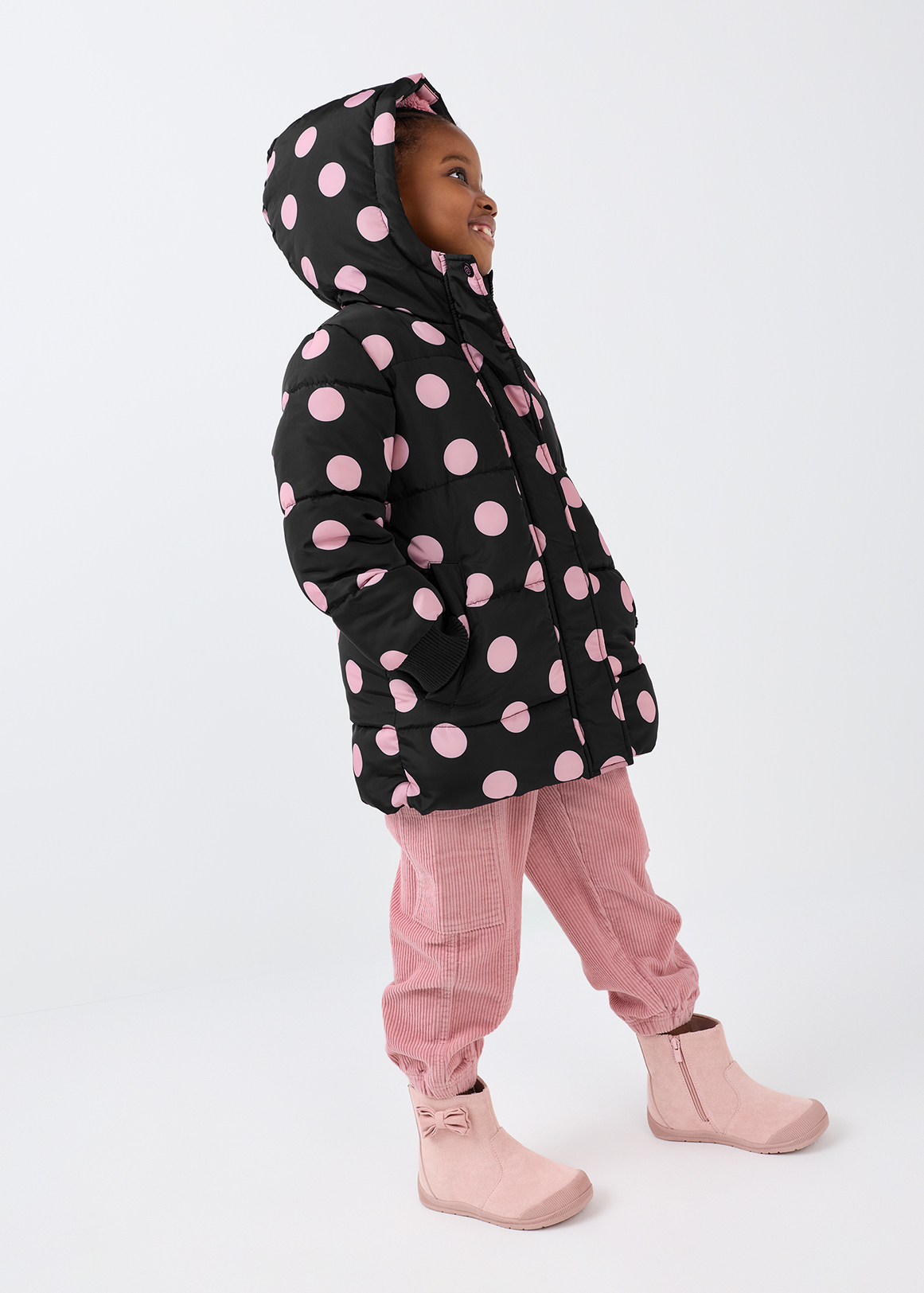 Spot Print Hooded Puffer Jacket