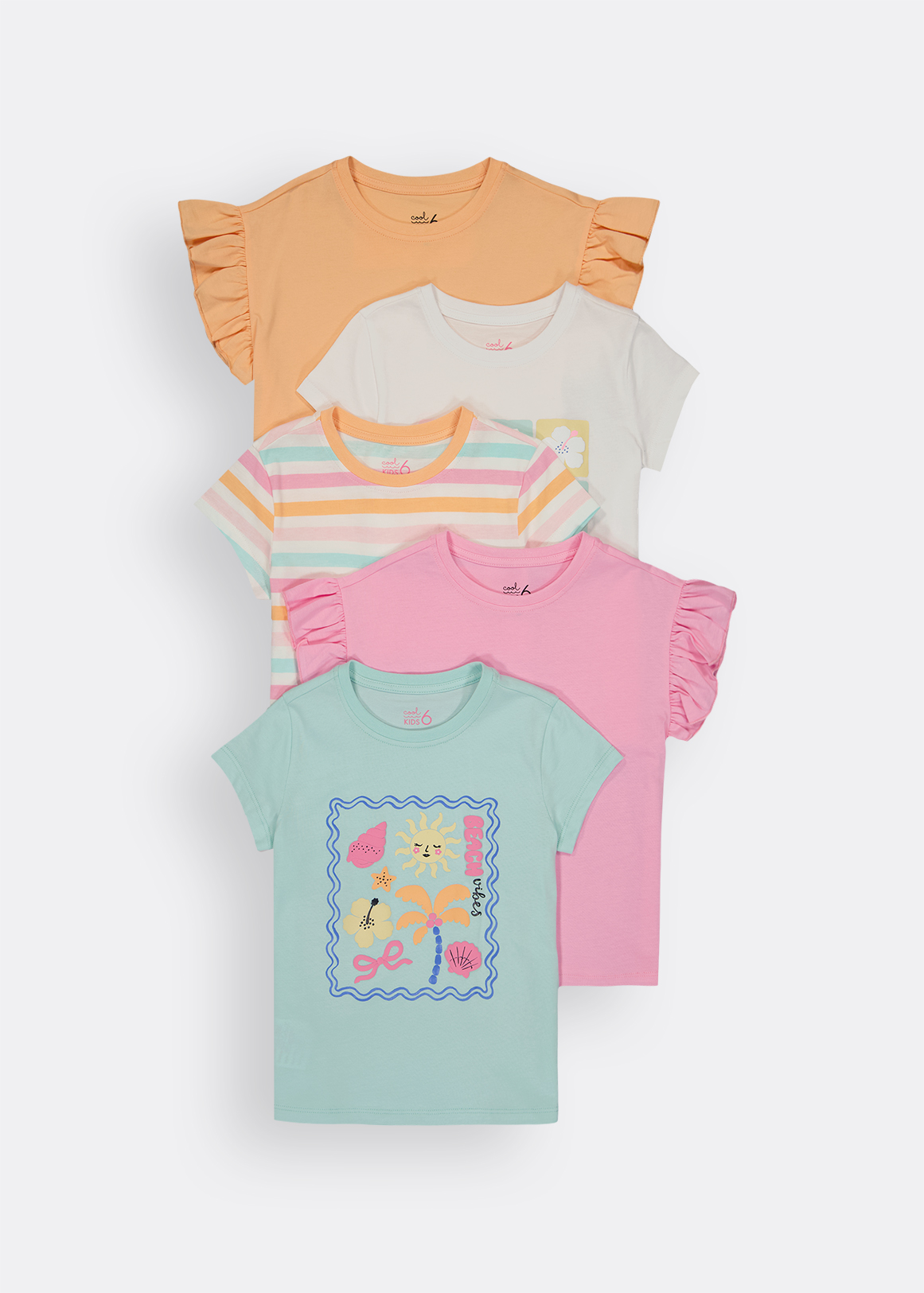 Stamp Stripe Cotton T-shirts 5 Pack
