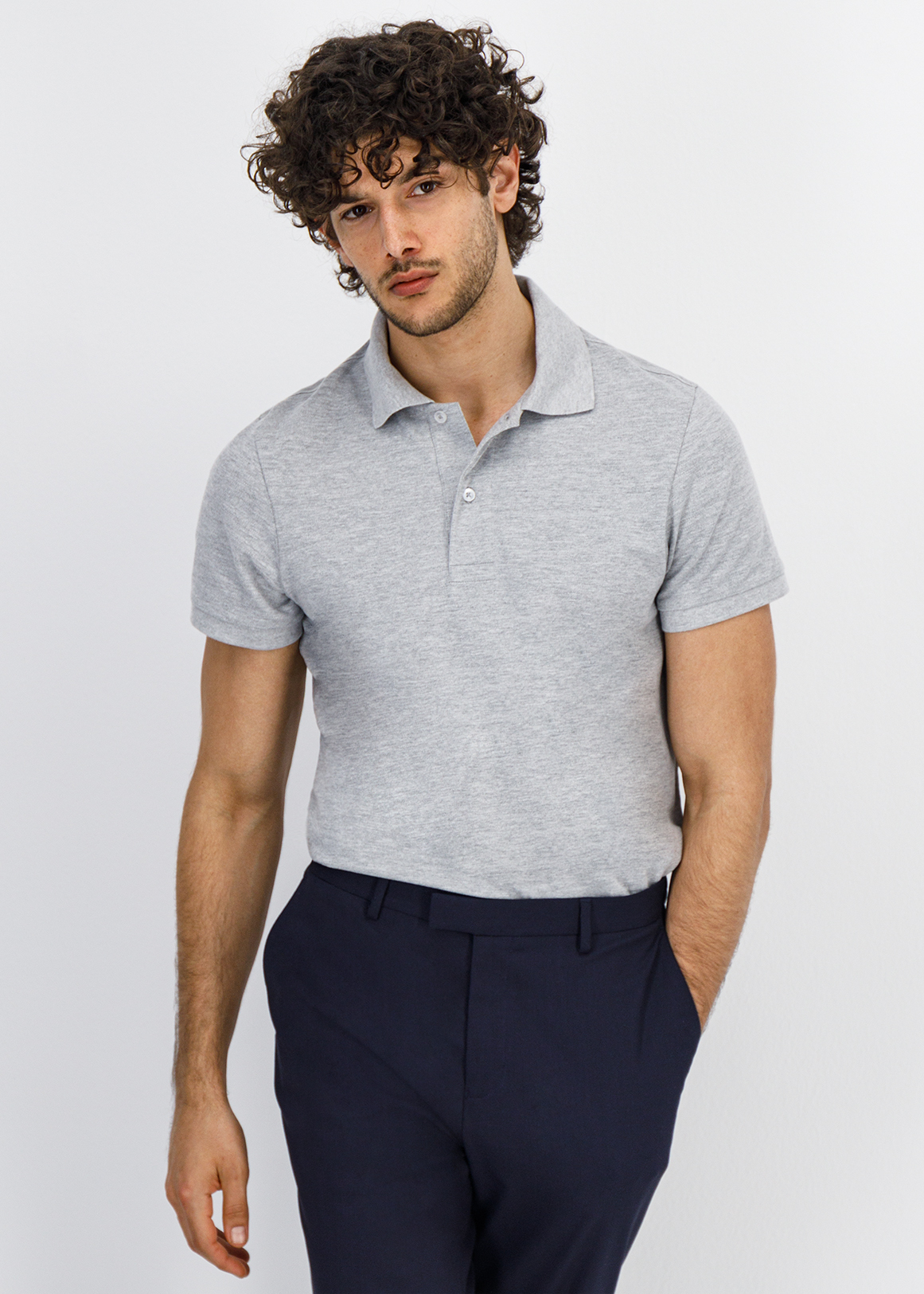 StayNew Slim Fit Melange Cotton Pique Golfer