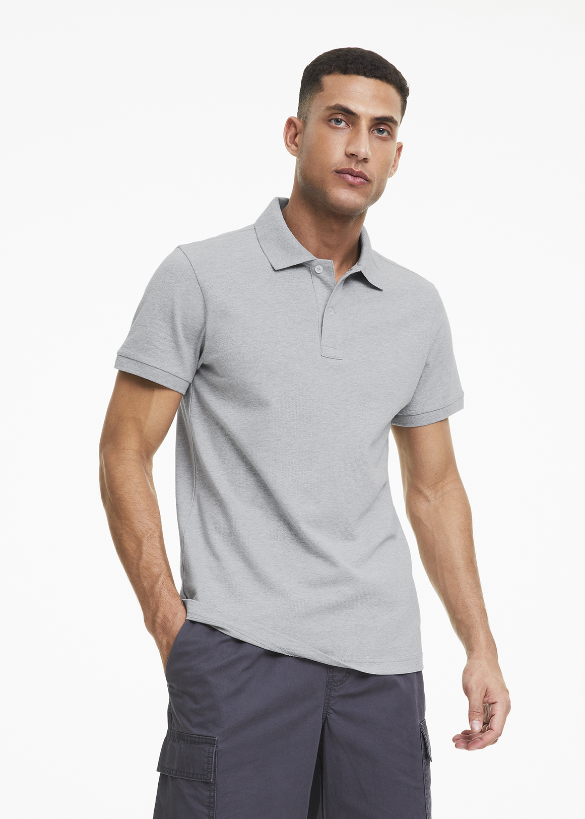 StayNew Slim Fit Melange Cotton Pique Golfer