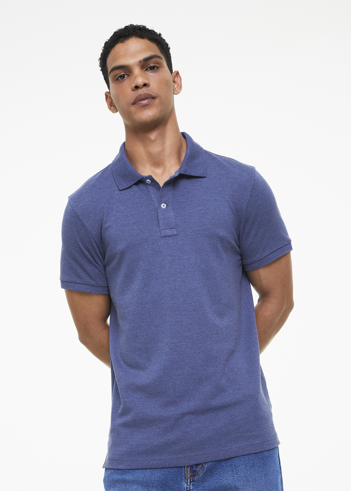 StayNew Slim Fit Melange Cotton Pique Golfer | Woolworths.co.za