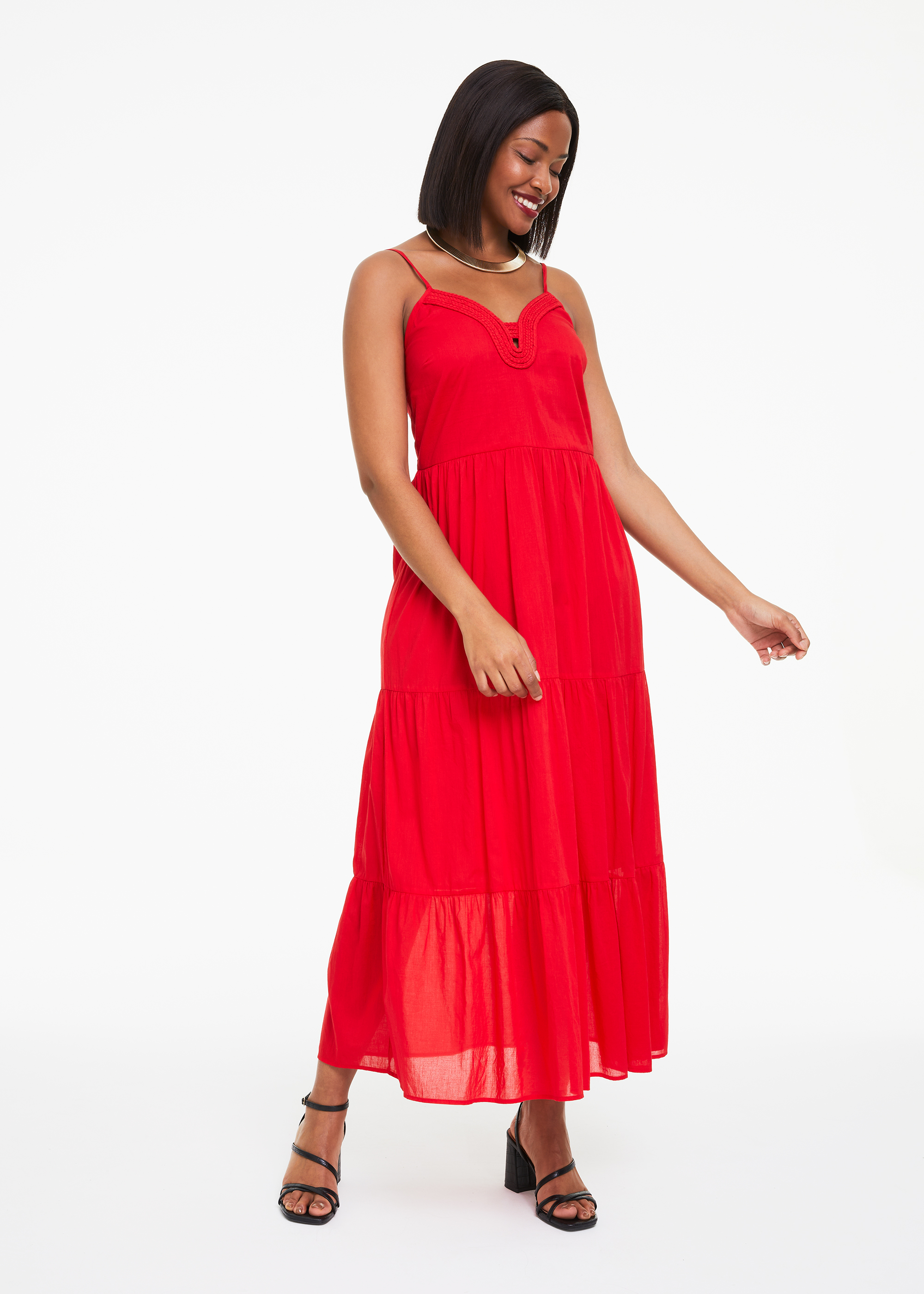 Strappy Embroidery Neck Tiered Maxi Dress | Woolworths.co.za