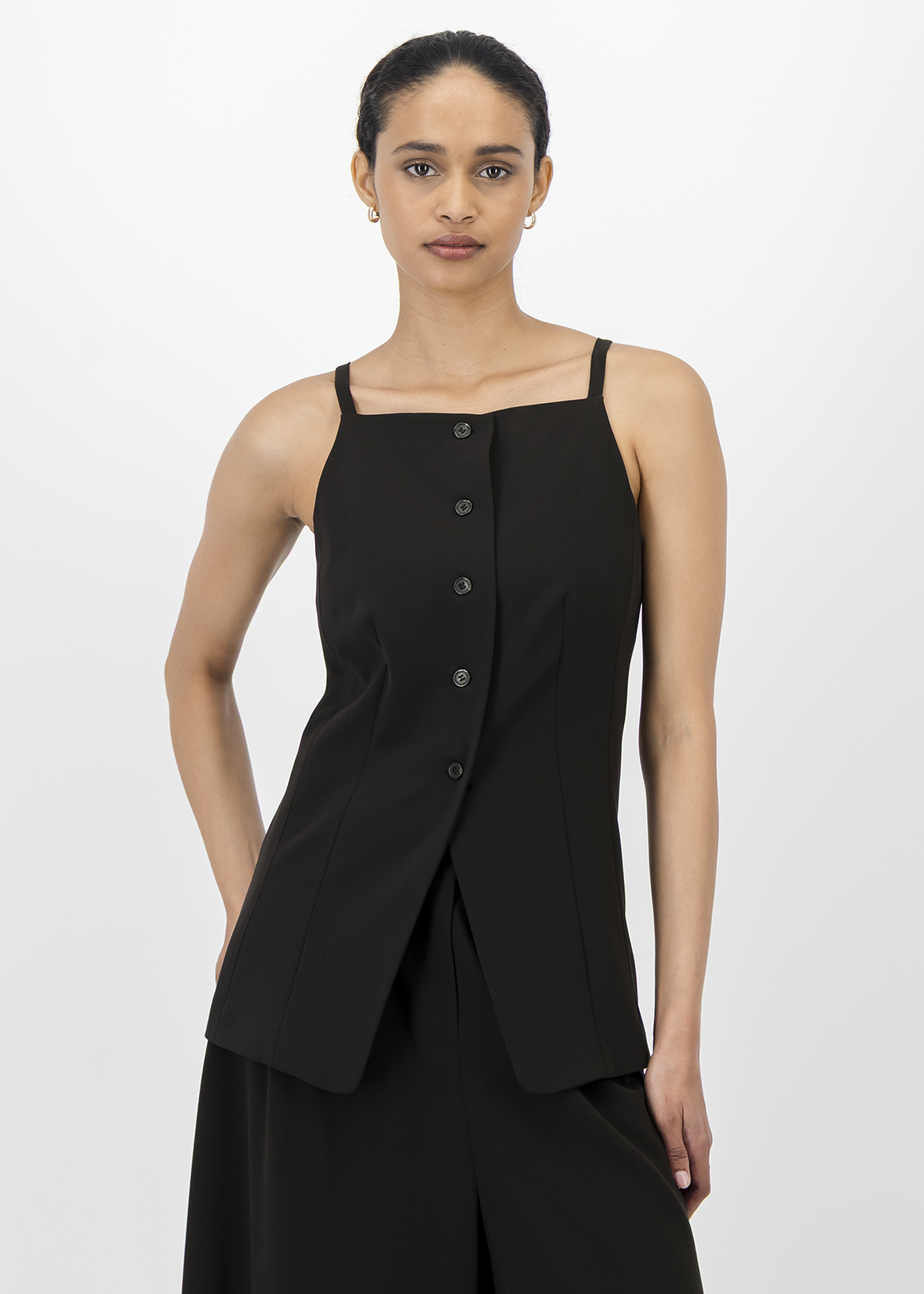 Strappy Square Neck Viscose Blend Waistcoat