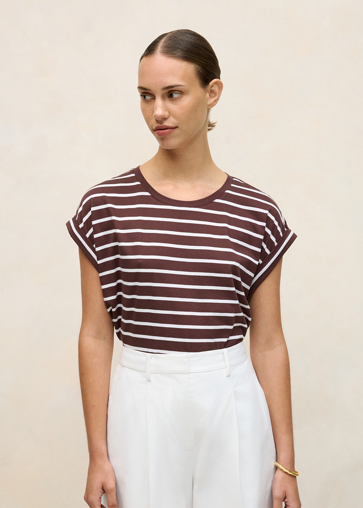Stripe Cuff Sleeve T-shirt