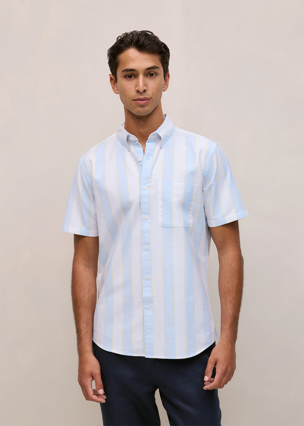 Stripe Monogram Short Sleeve Oxford Shirt