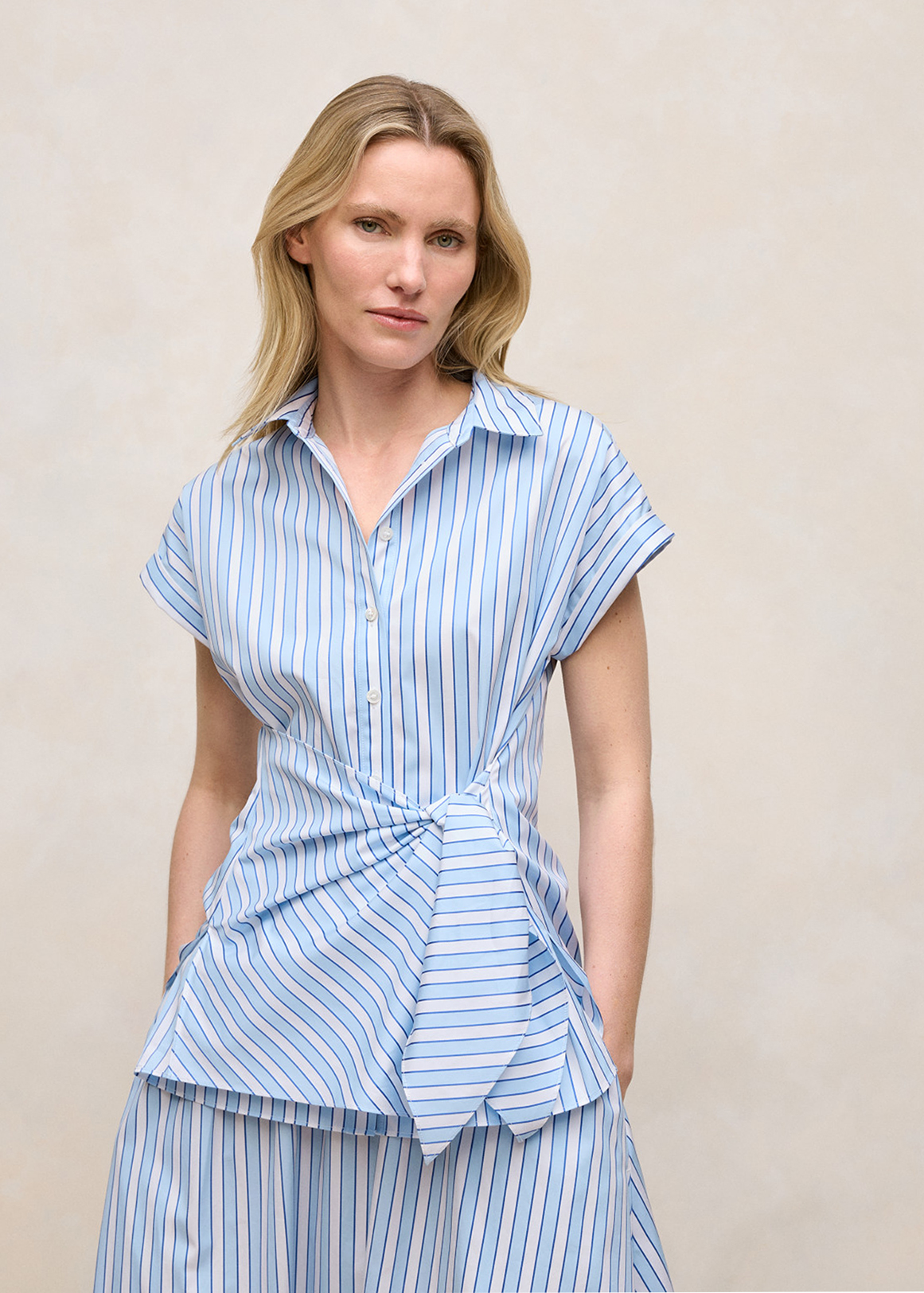 Stripe Tie Front Short Sleeve Shirt