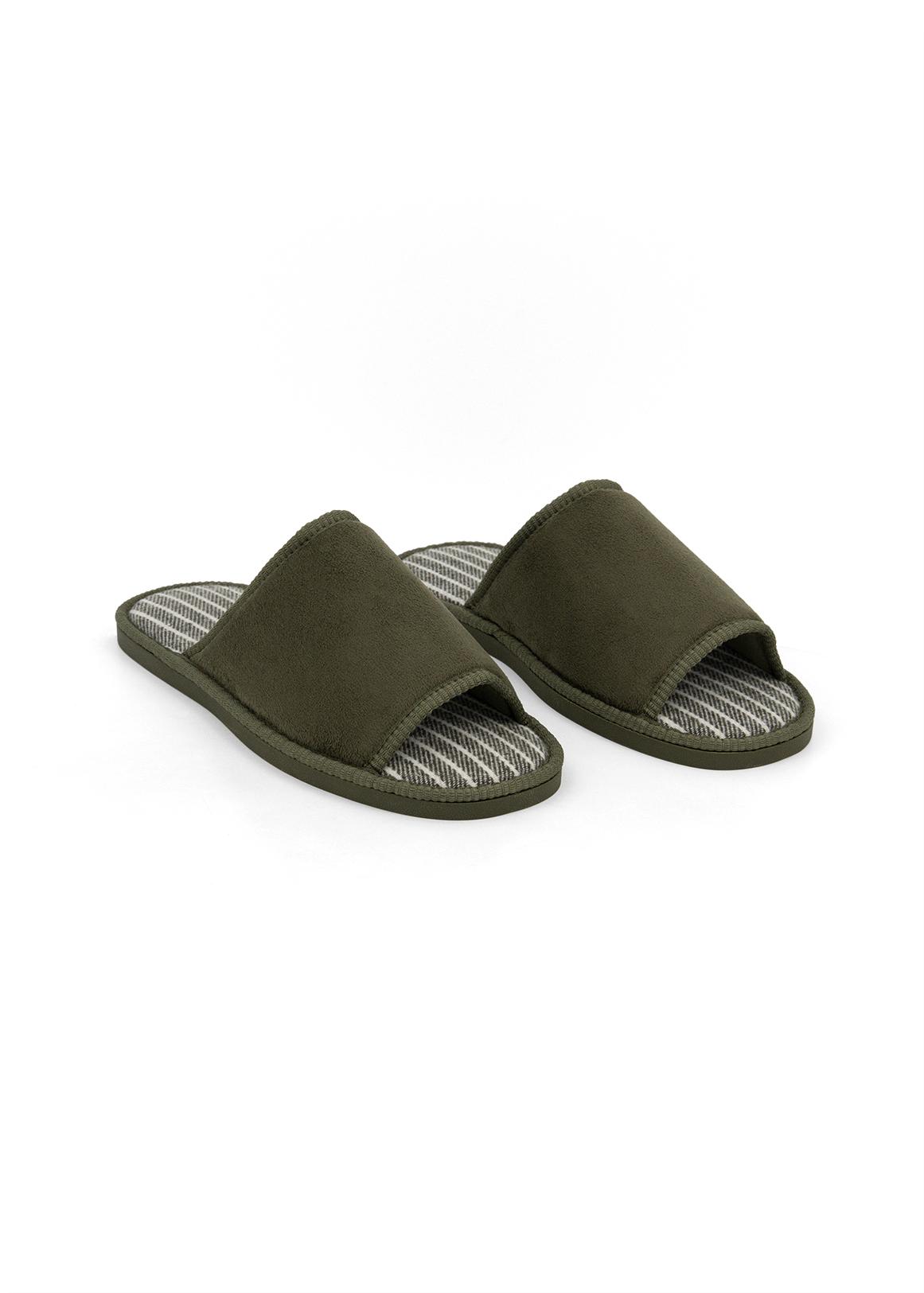 Striped Faux Suede Band Slippers - Main Image
