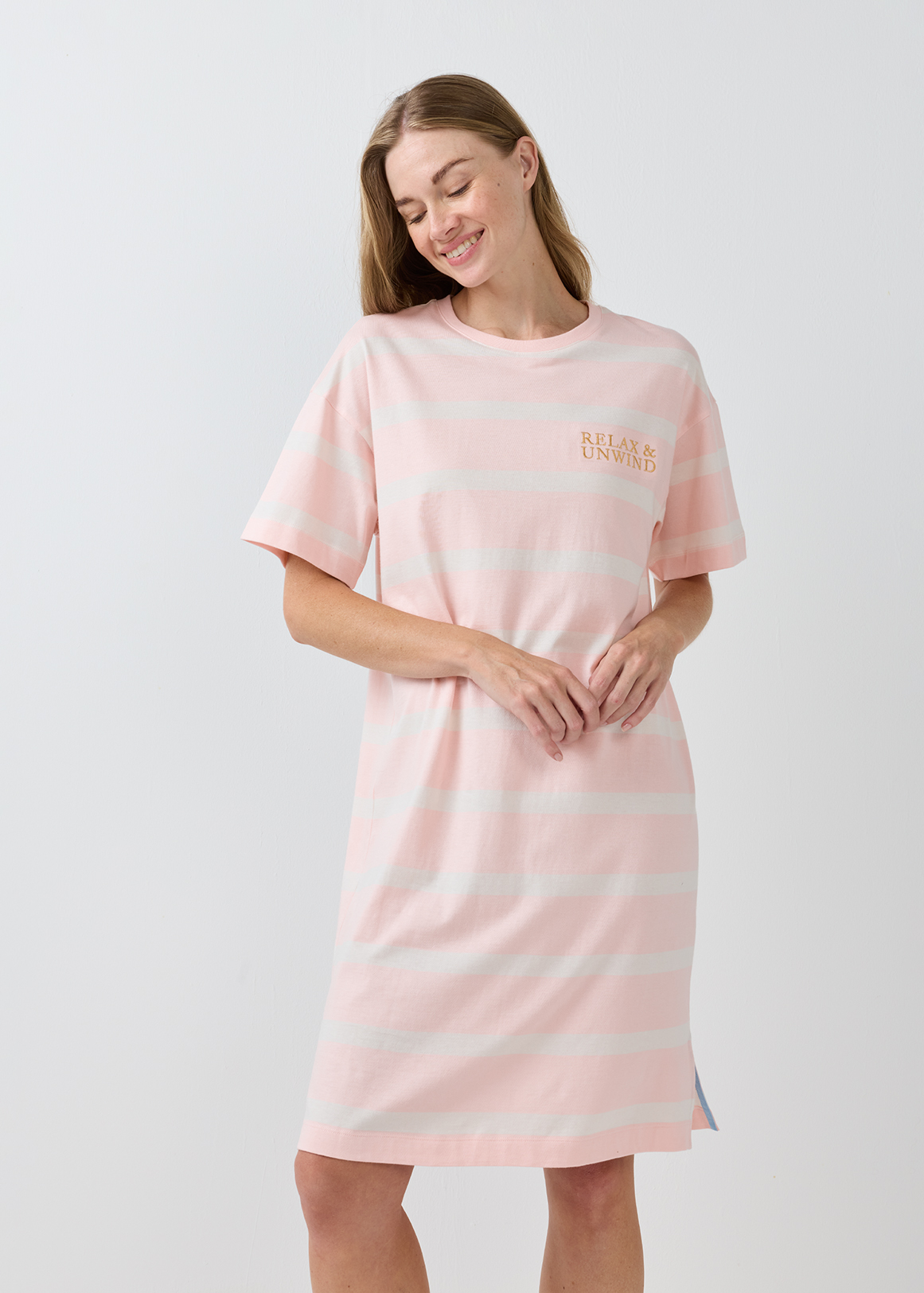 Striped Slogan Cotton Nightdress