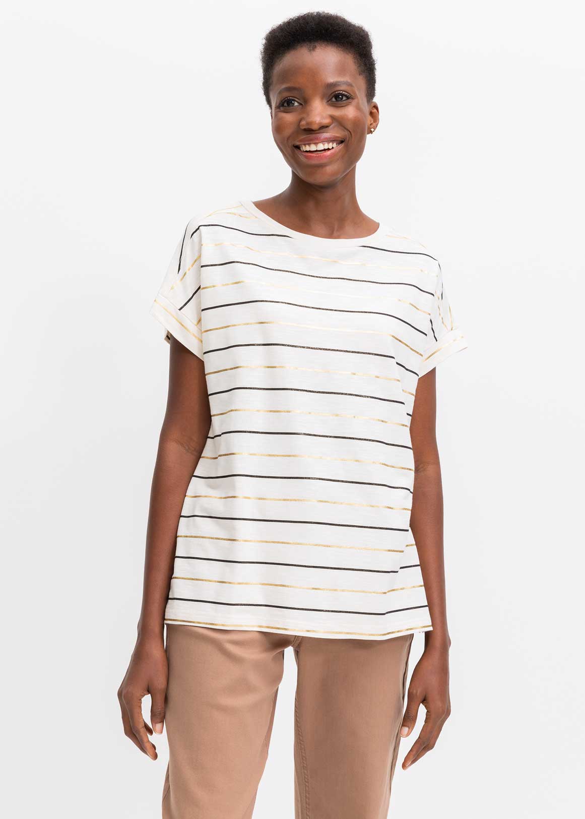 Striped Slub Cotton Blend T-shirt | Woolworths.co.za