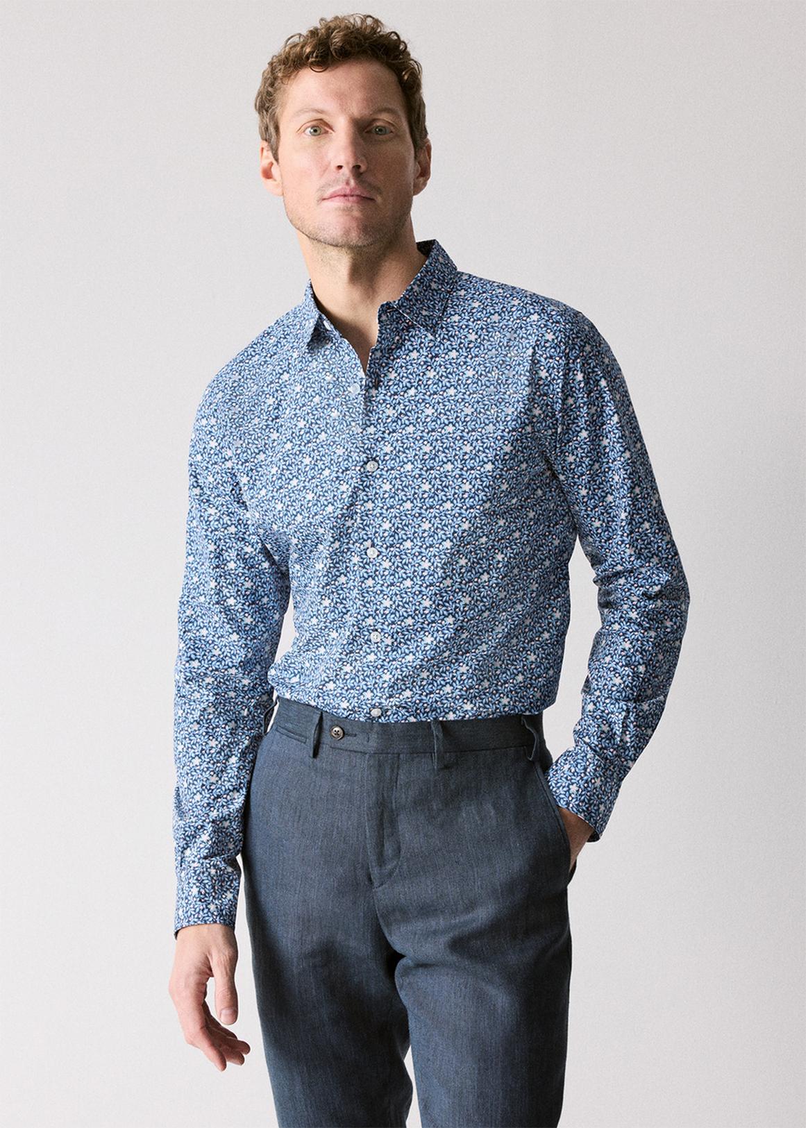 Tailored Fit Cotton Micro Floral Shirt