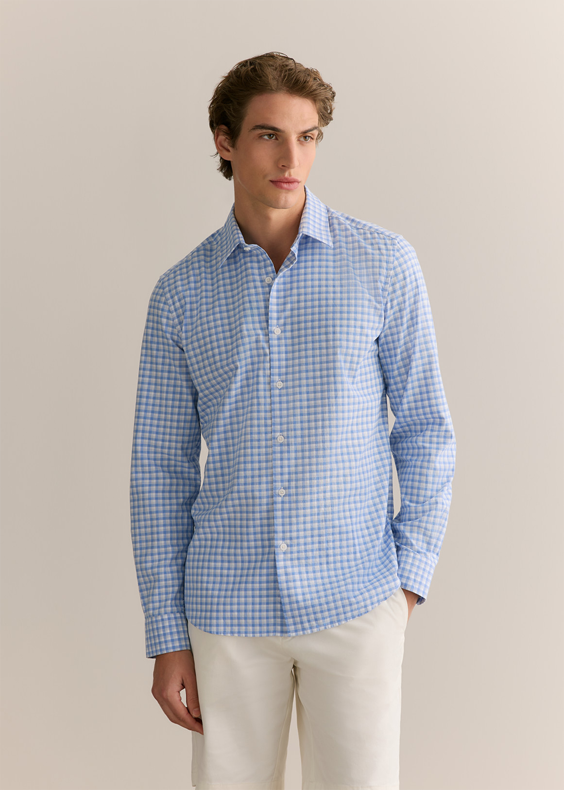 Tailored Fit Cotton Poplin Gingham Shirt