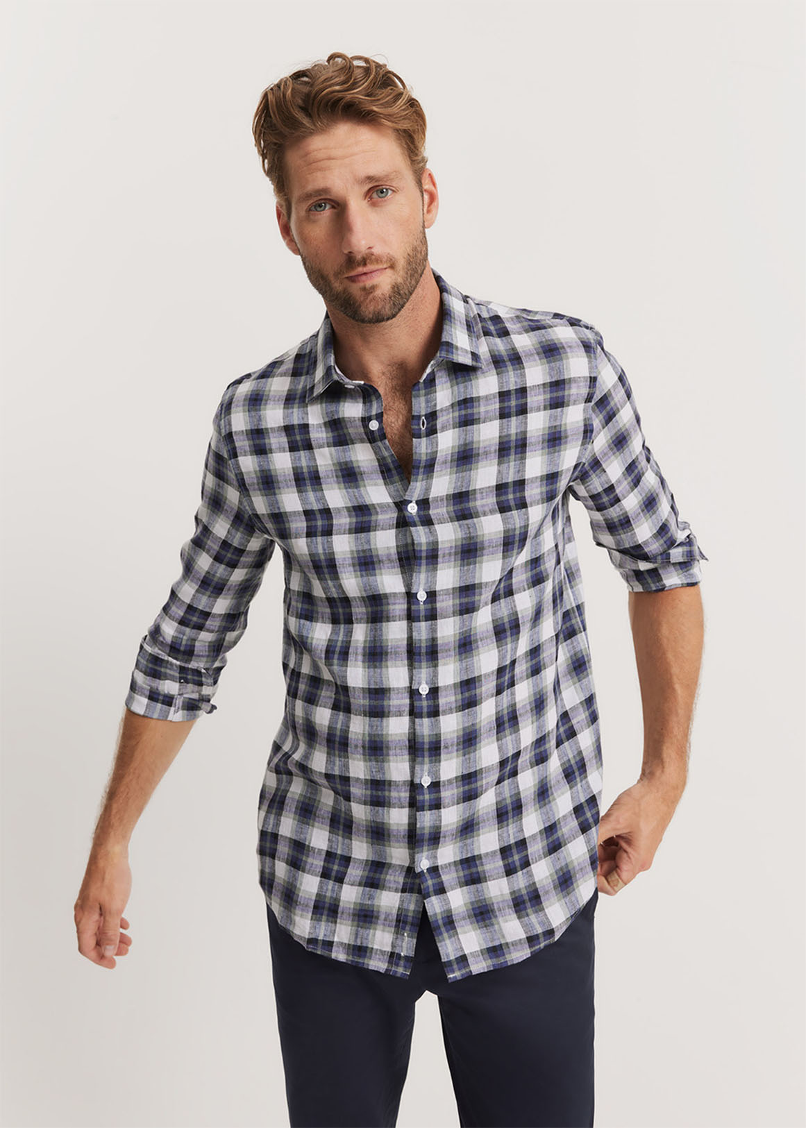 Tailored Fit Organically Grown Linen Delave Check Shirt | Woolworths.co.za