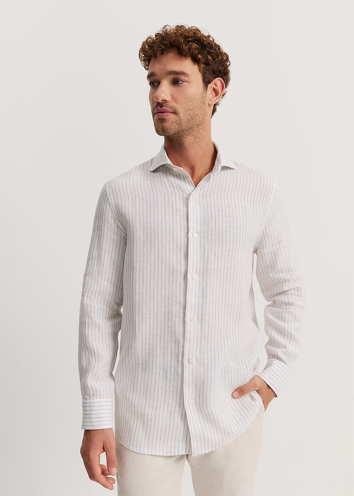 Tailored Fit Organically Grown Linen Stripe Shirt | Woolworths.co.za