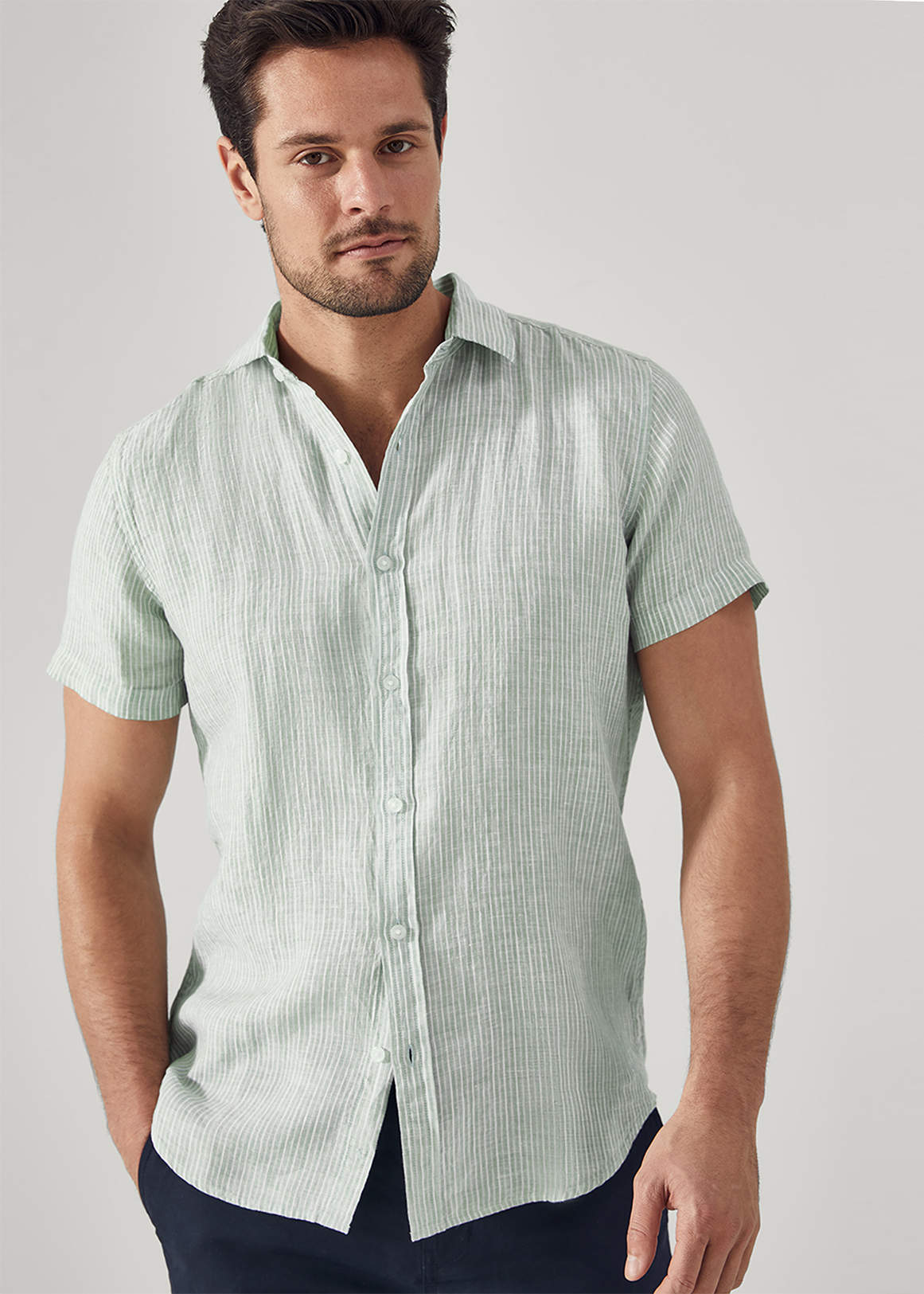 Tailored Linen Multi Stripe Short Sleeve Shirt | Woolworths.co.za