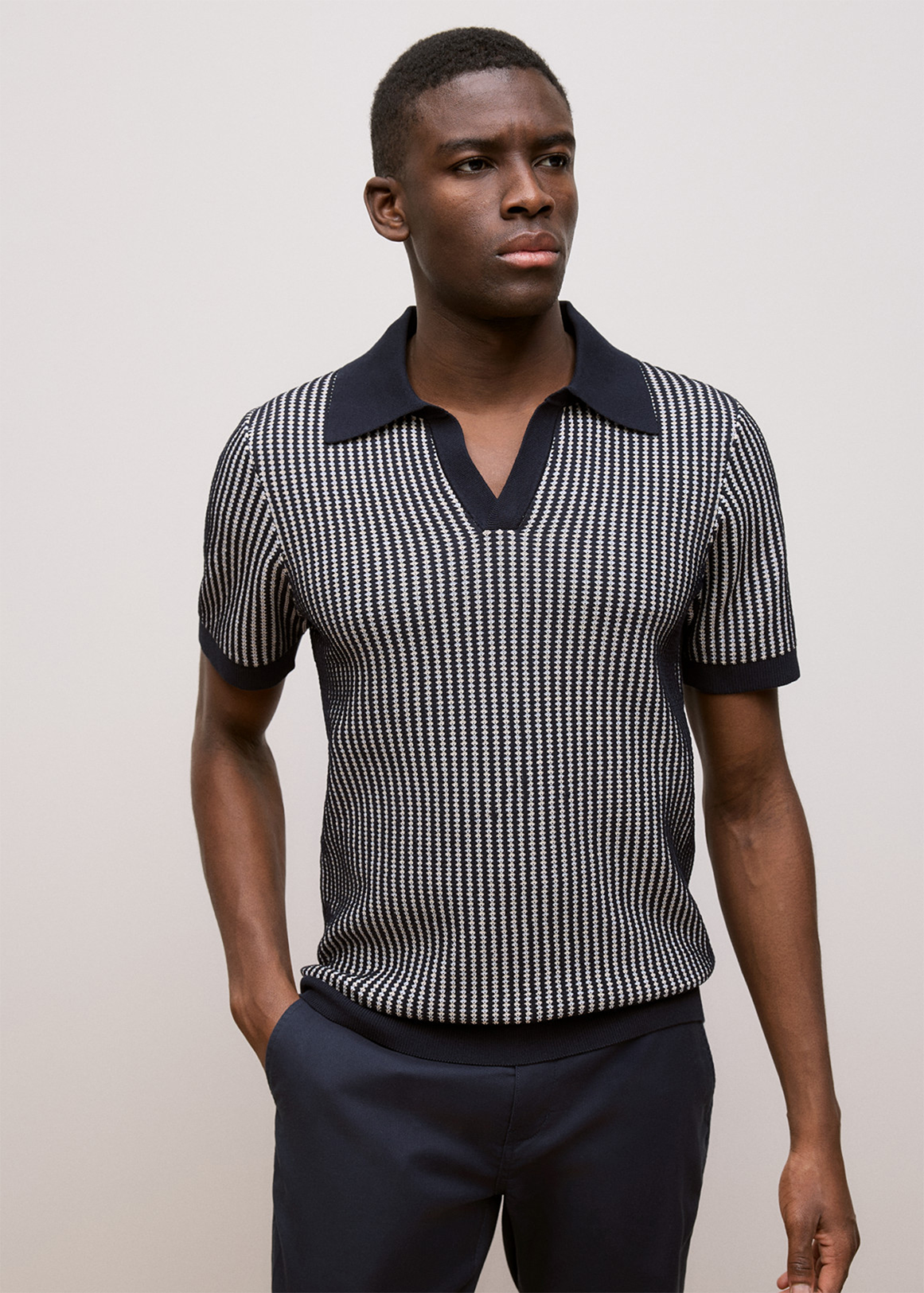 Texture Knit Collared Short Sleeve Polo