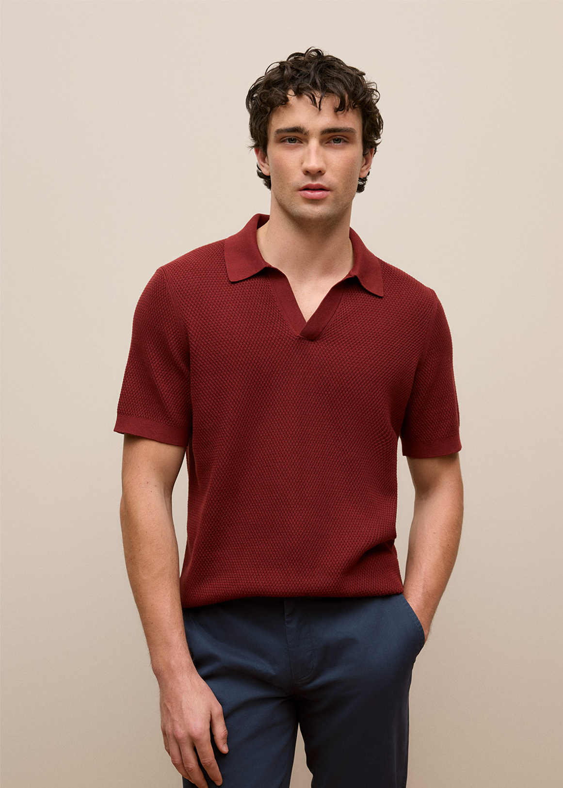 Texture Knit Short Sleeve Polo