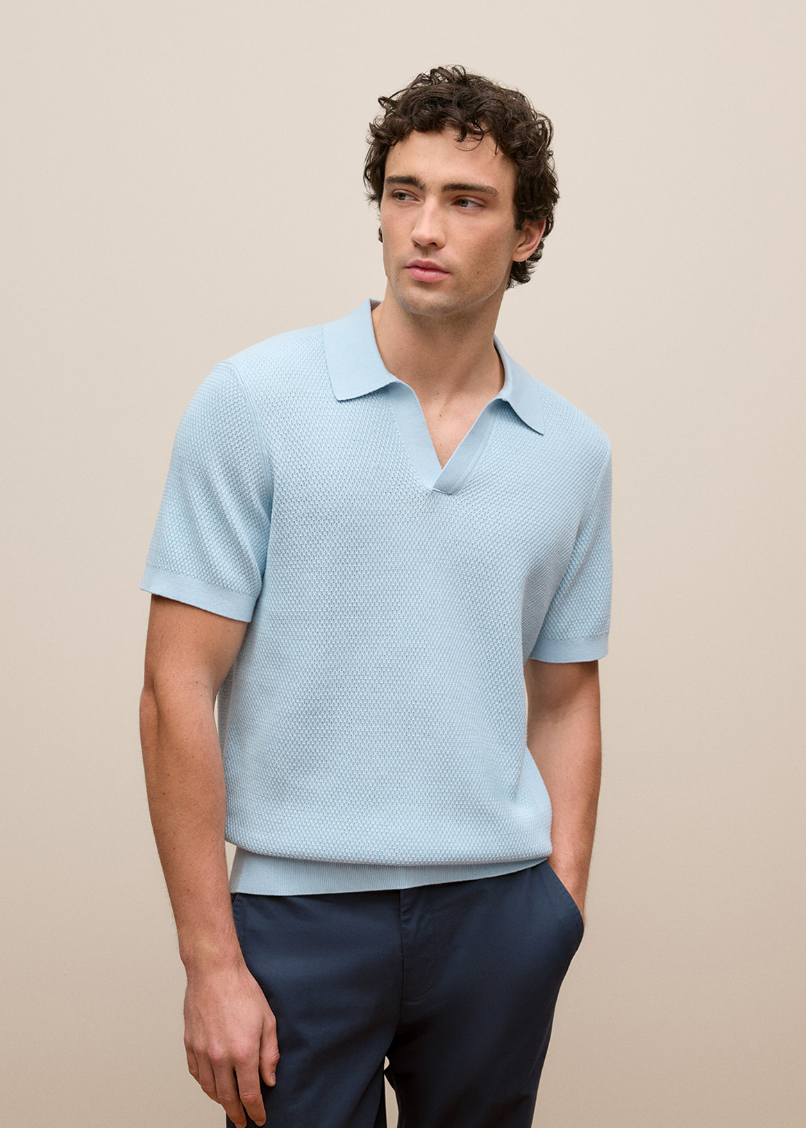 Texture Knit Short Sleeve Polo