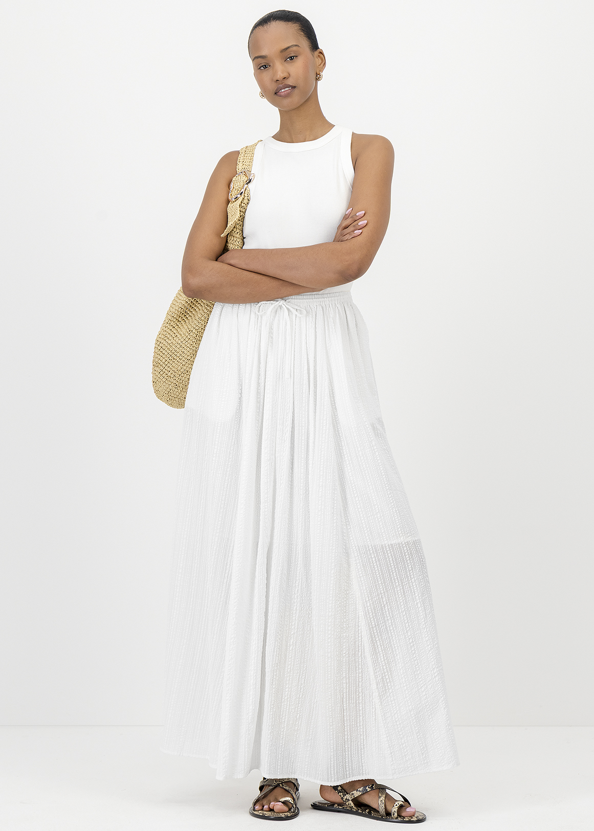 Textured A-line Cotton Maxi Skirt