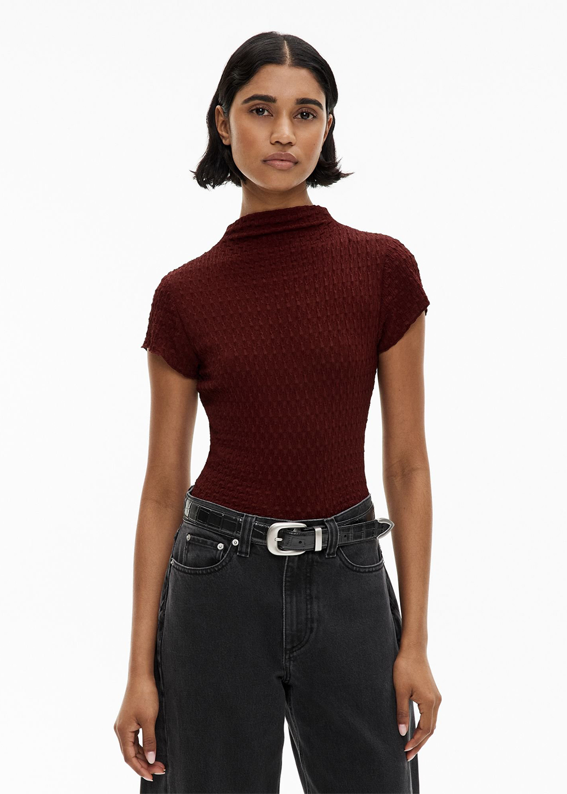 Textured Cap Sleeve T-Shirt