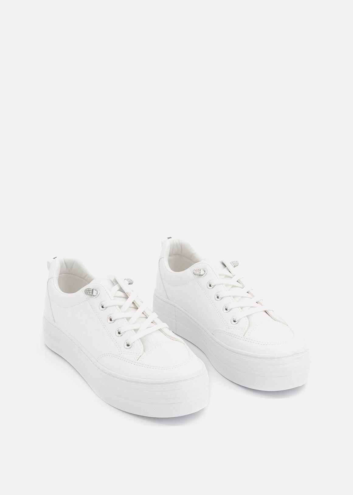 Textured Elastic Lace-Up Platform Sneakers