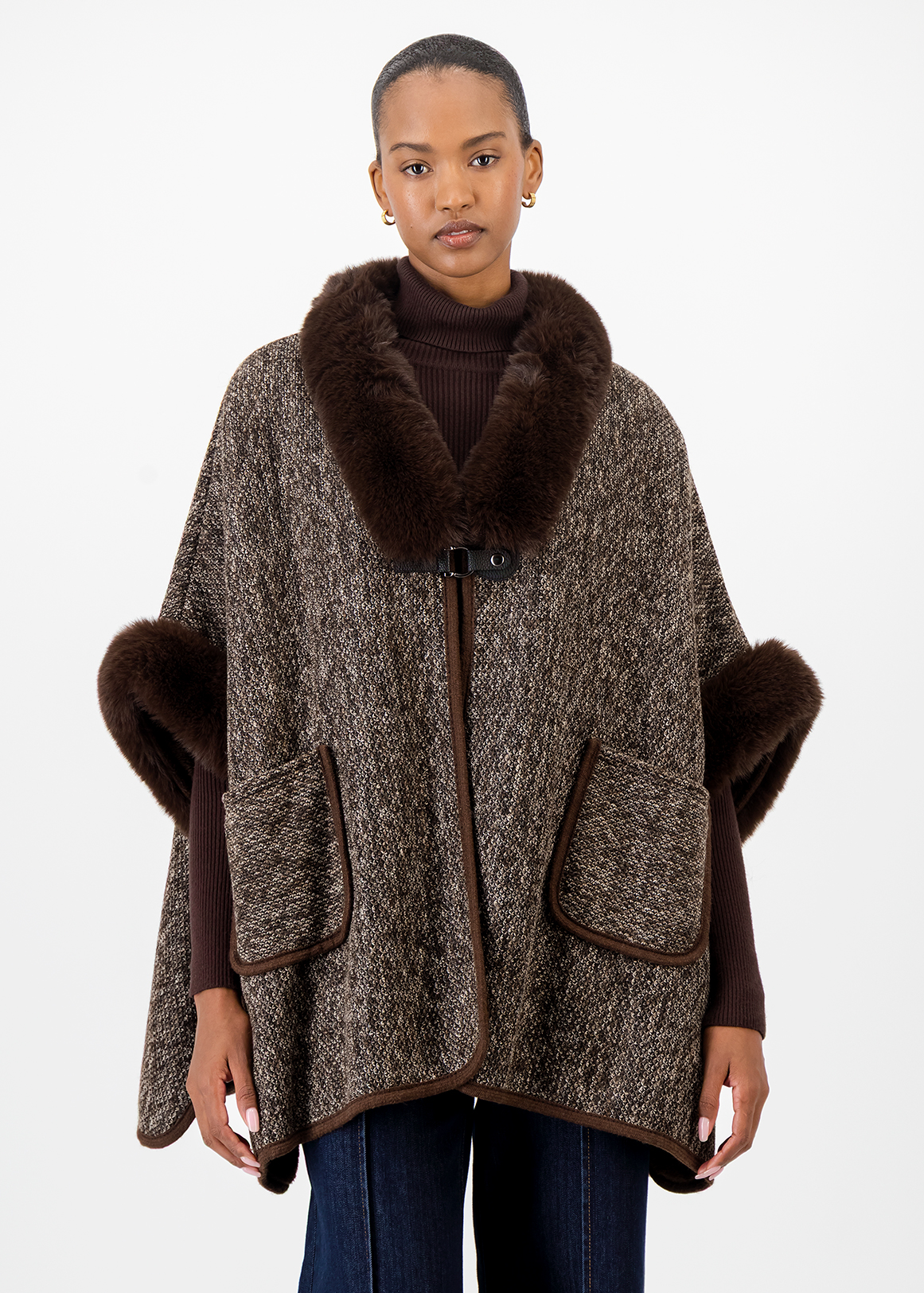 Textured Faux Fur Inset Wrap